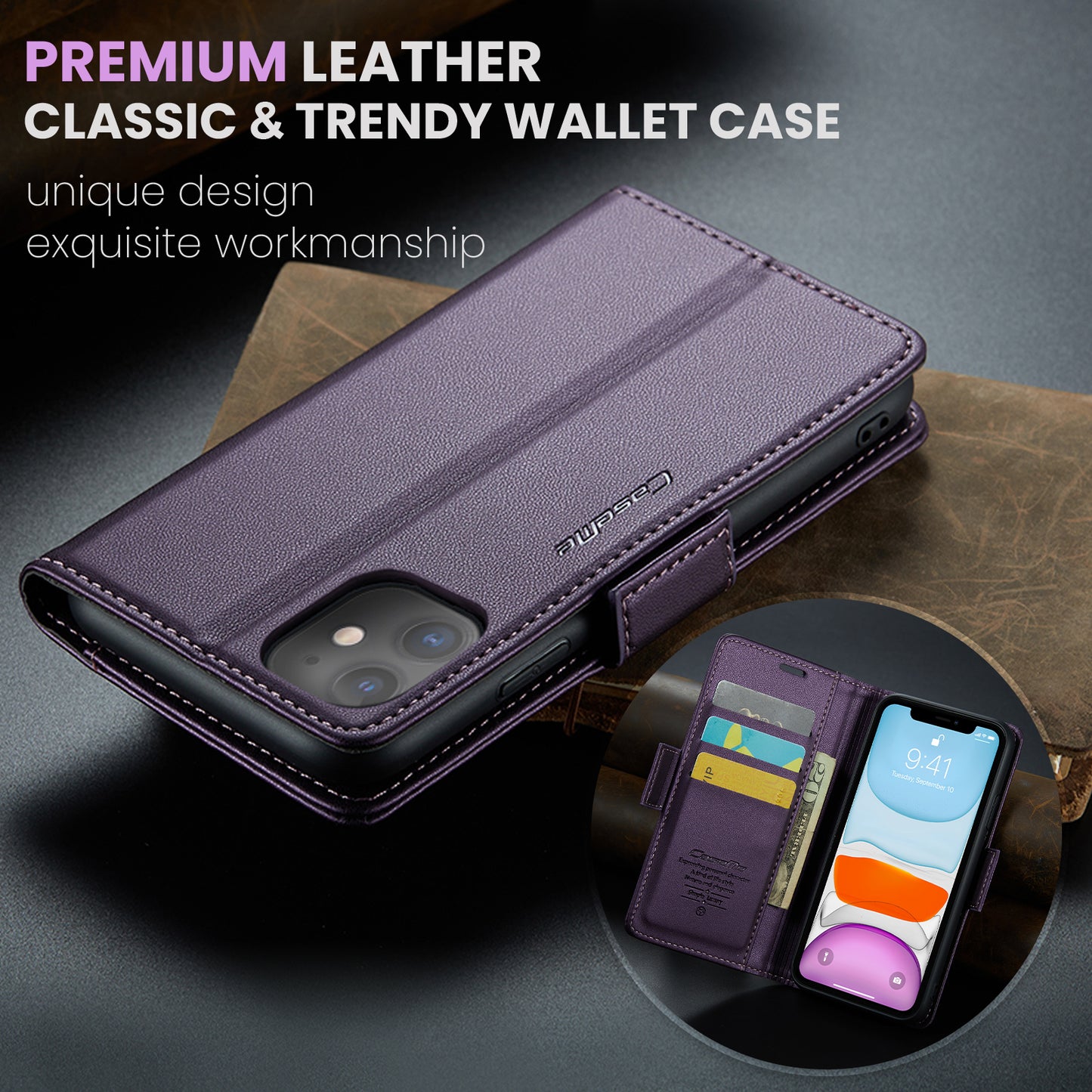 CASEME Butterfly Clasp Wallet iPhone 11 Leather Case