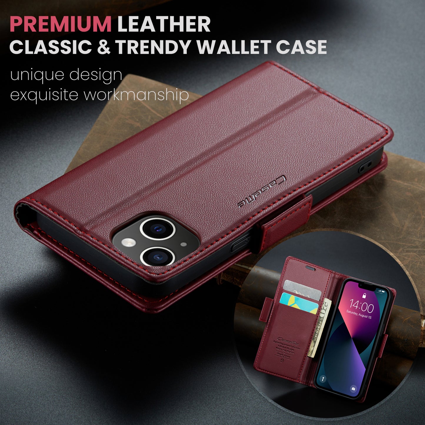 CASEME Butterfly Clasp Wallet iPhone 13 Mini Leather Case