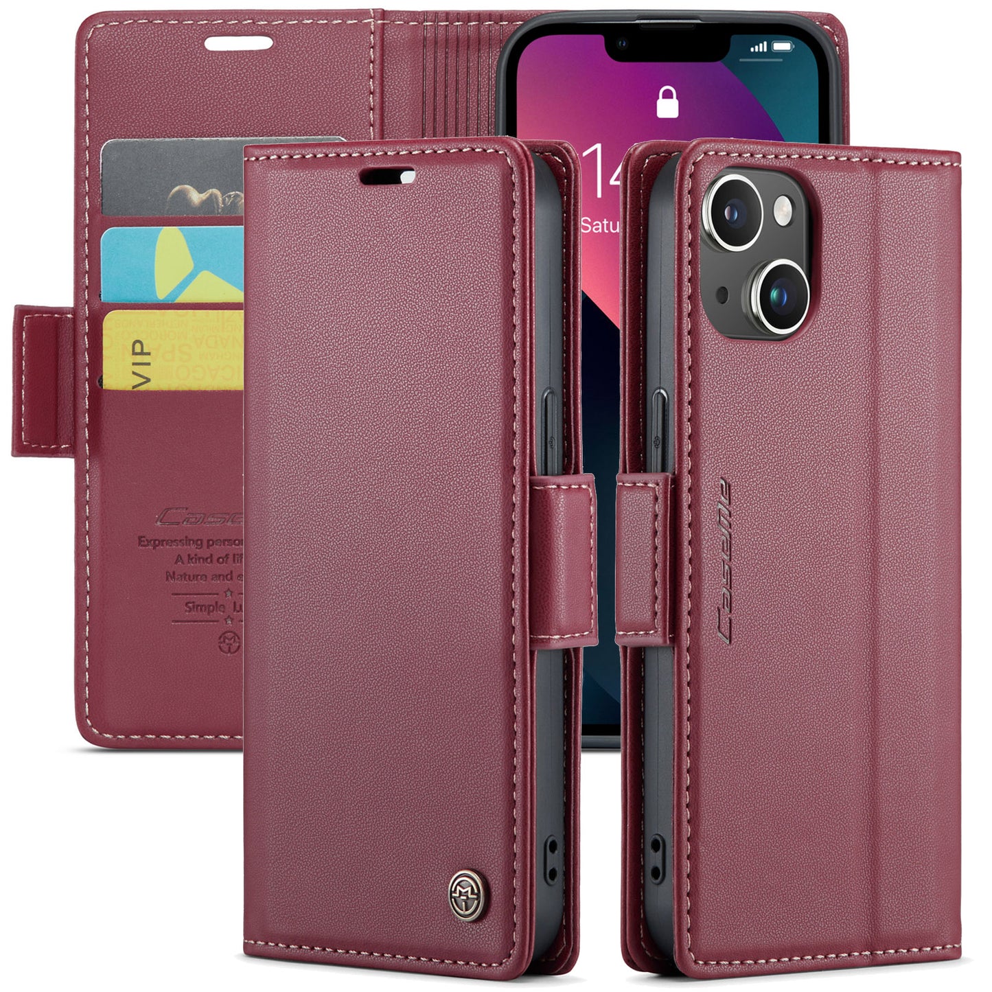 CASEME Butterfly Clasp Wallet iPhone 14 Leather Case