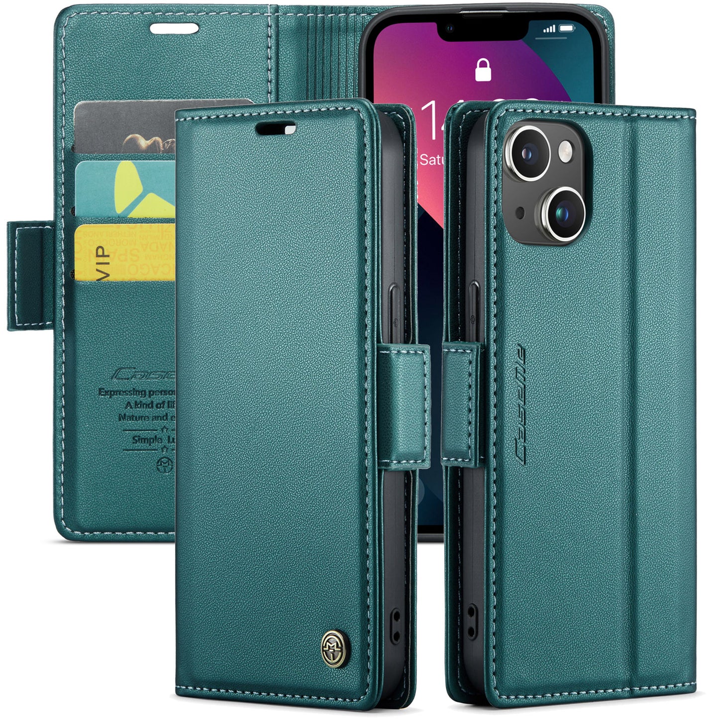 CASEME Butterfly Clasp Wallet iPhone 14 Leather Case