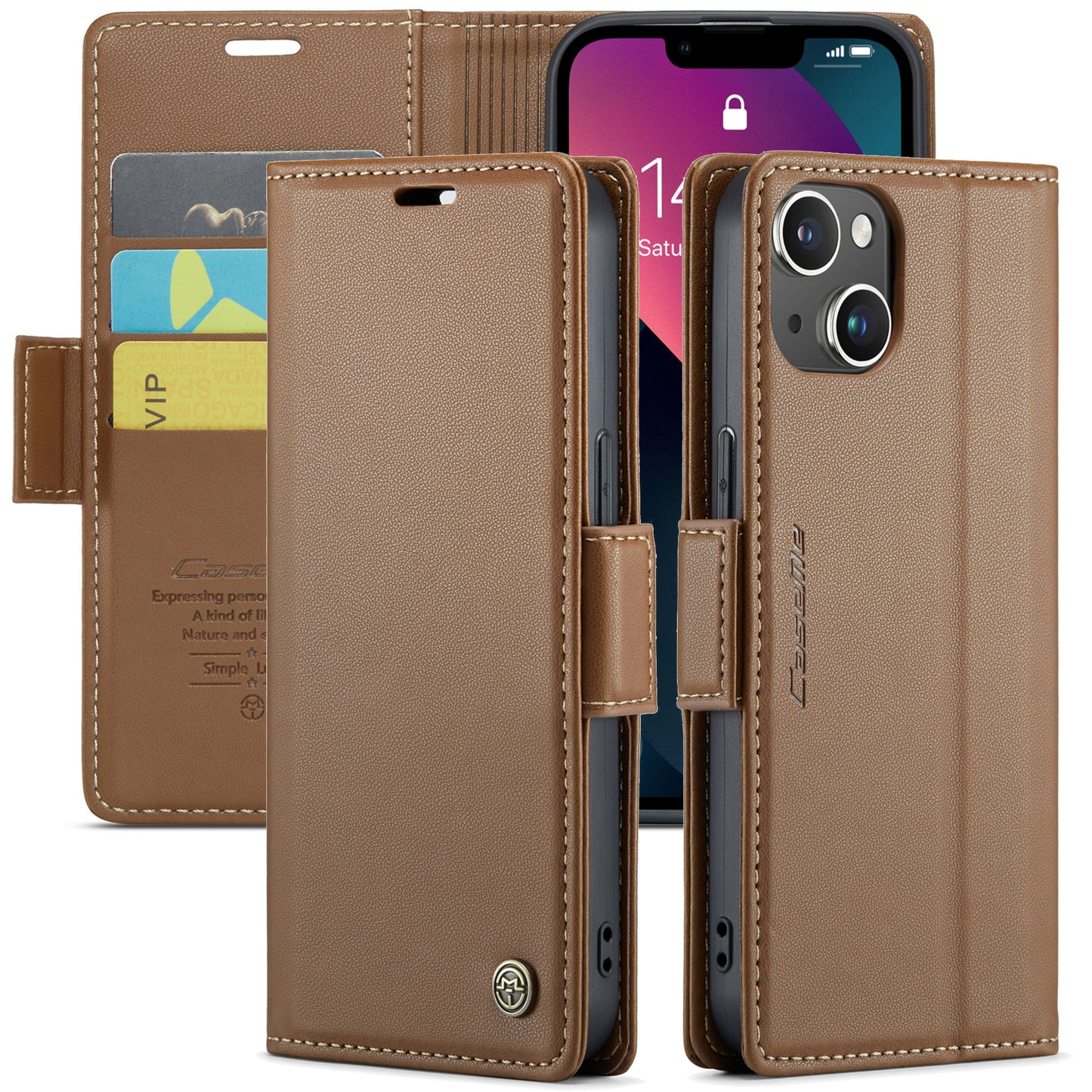 CASEME Butterfly Clasp Wallet iPhone 14 Leather Case