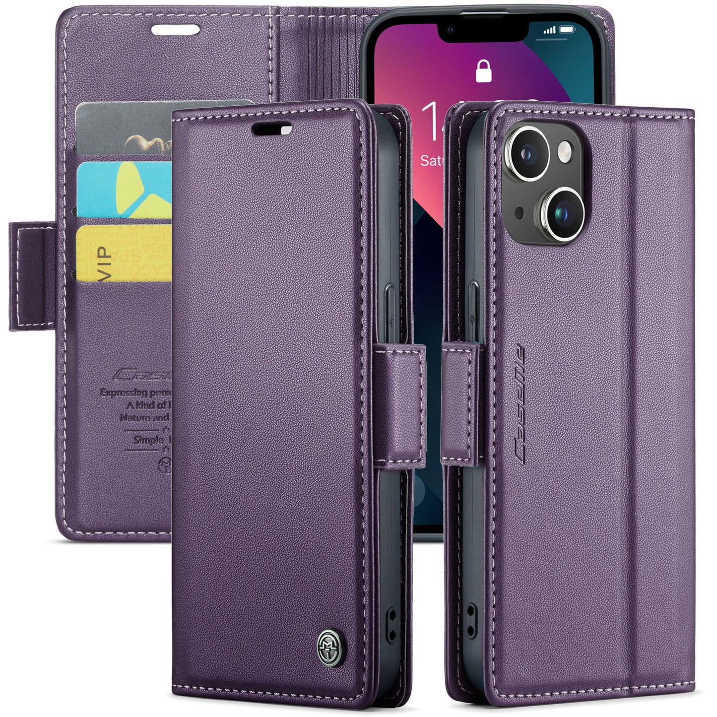 CASEME Butterfly Clasp Wallet iPhone 14 Leather Case