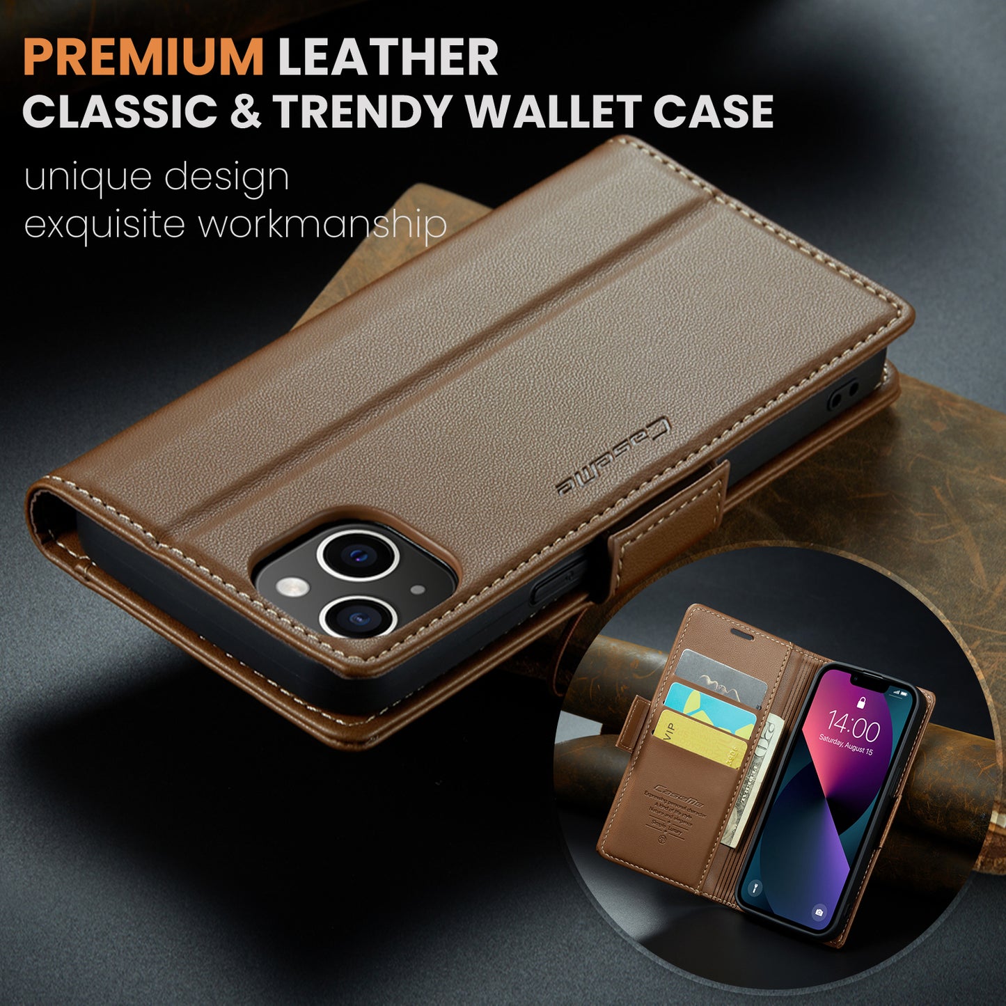 CASEME Butterfly Clasp Wallet iPhone 14 Leather Case