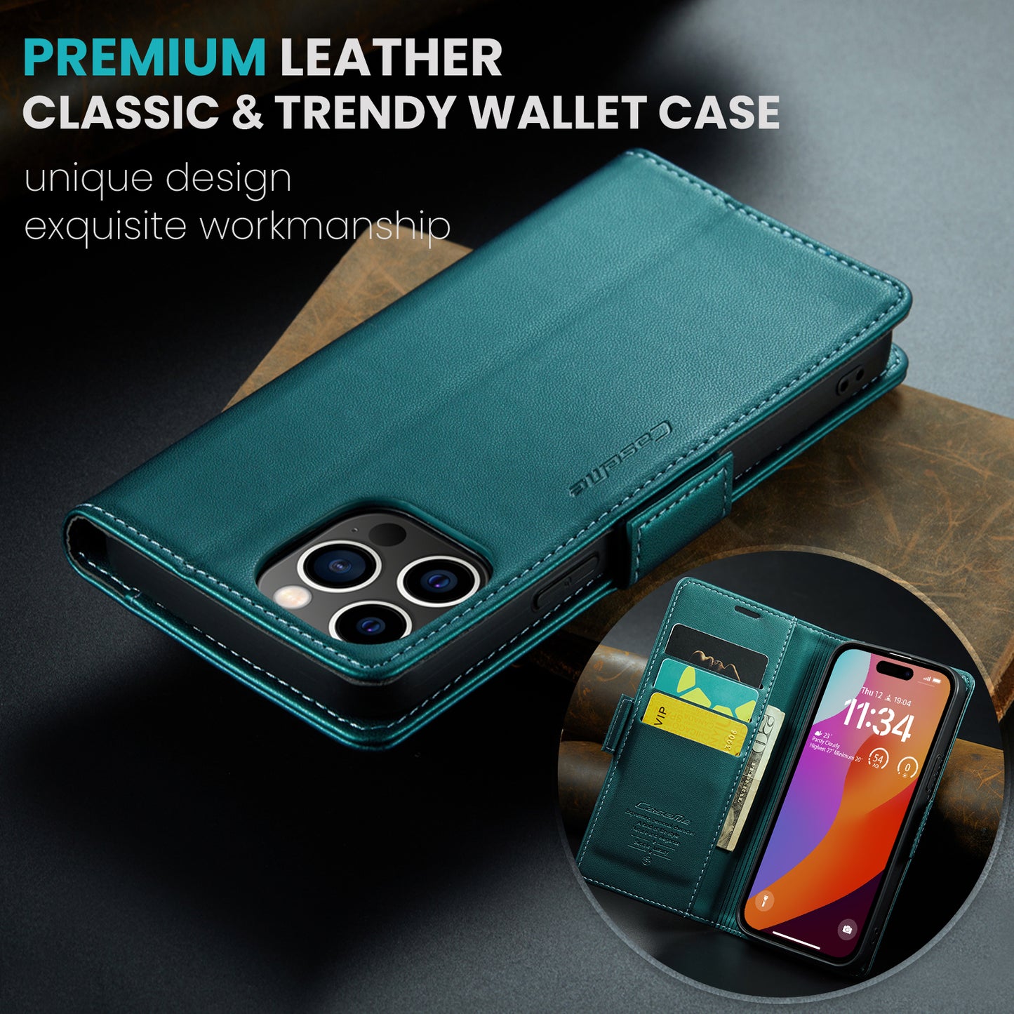 CASEME Butterfly Clasp Wallet iPhone 15 Pro Max Leather Case