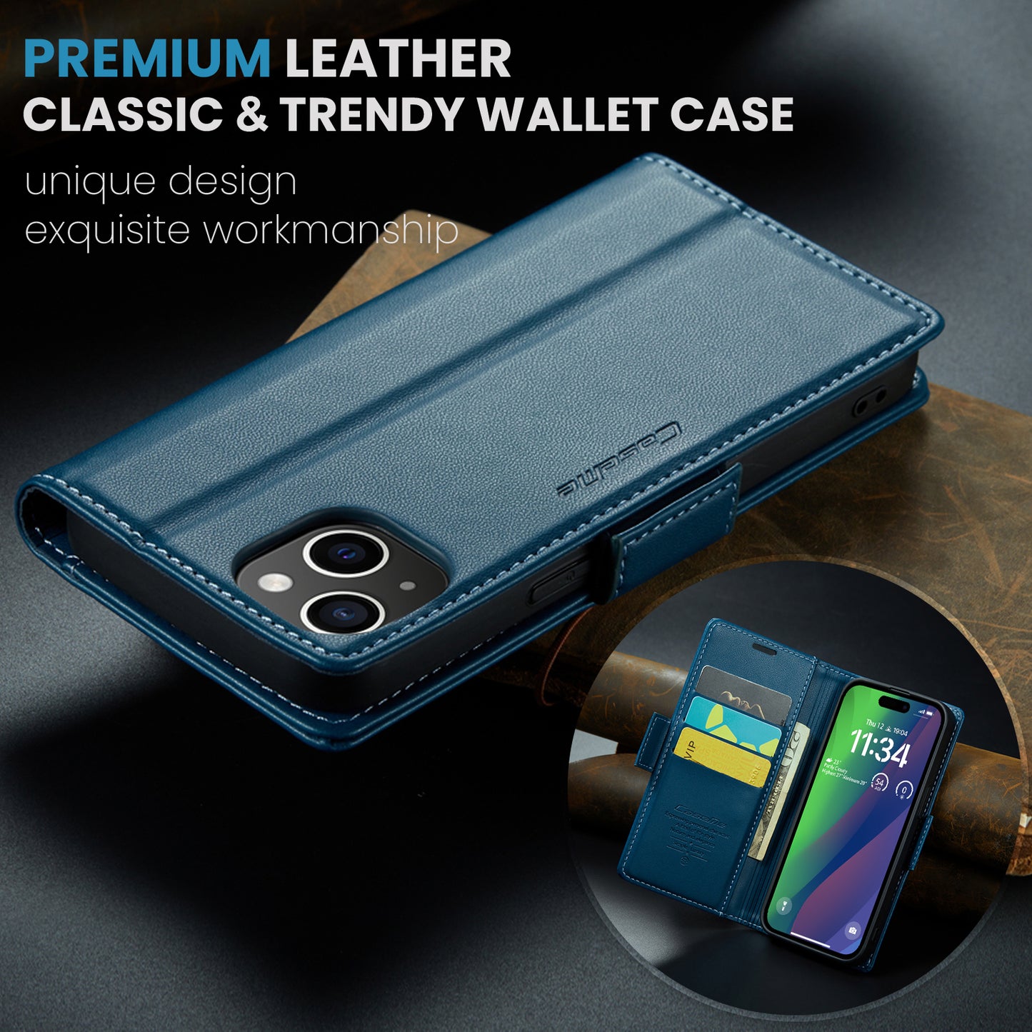 CASEME Butterfly Clasp Wallet iPhone 15 Plus Leather Case