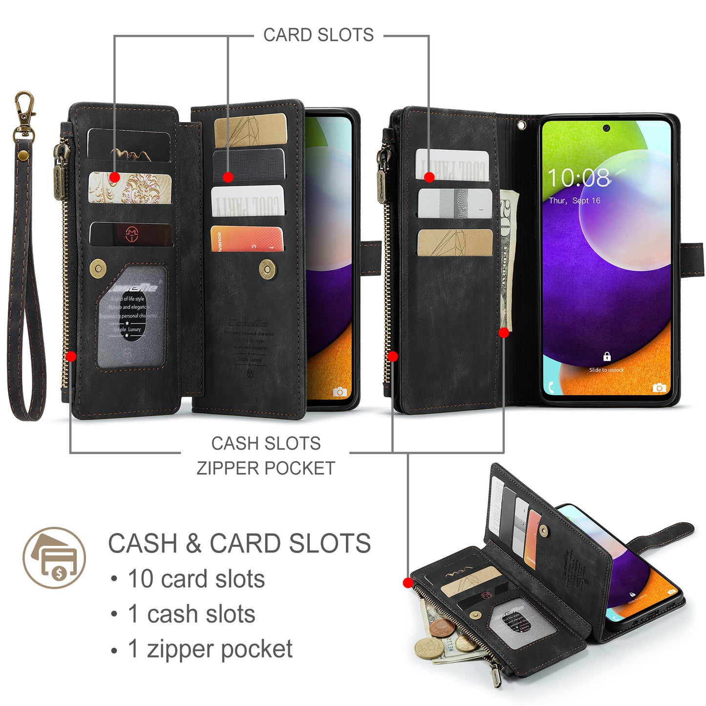 CASEME Multi-card Hand Strap Galaxy A52s Leather Case