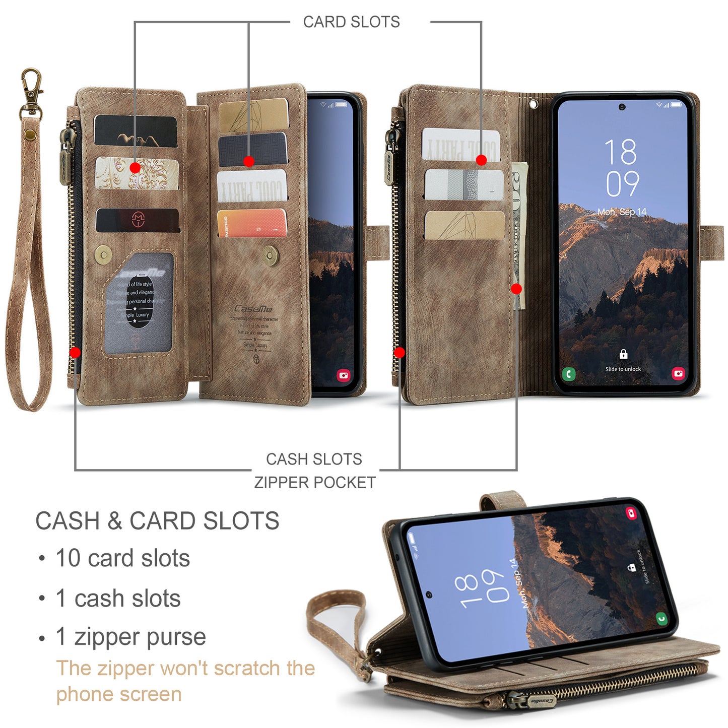 CASEME Multi-card Hand Strap Galaxy A54 Leather Case