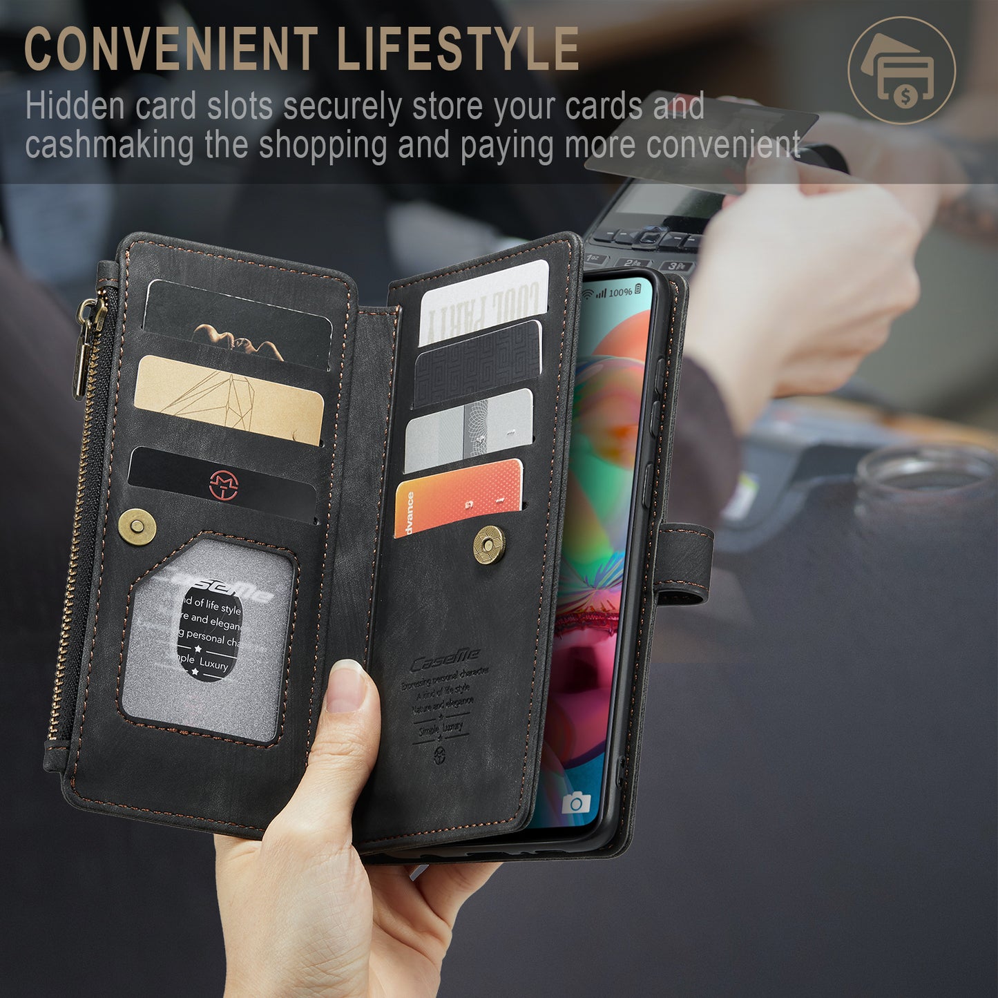 CASEME Multi-card Hand Strap Galaxy A71 Leather Case