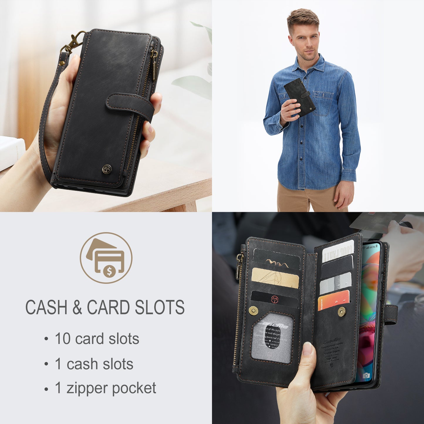 CASEME Multi-card Hand Strap Galaxy A71 Leather Case