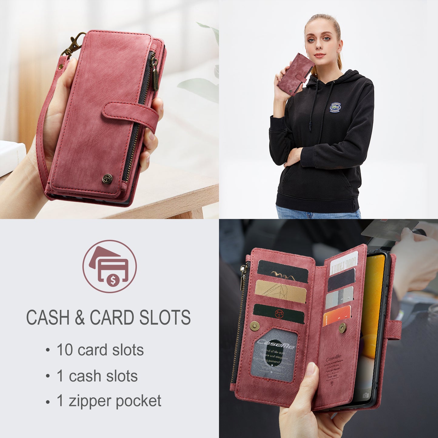 CASEME Multi-card Hand Strap Galaxy A72 Leather Case