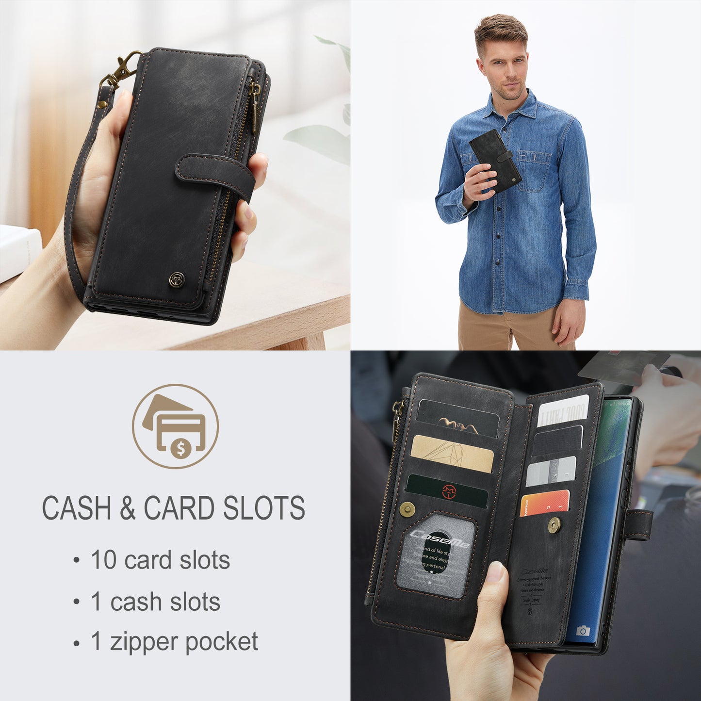 CASEME Multi-card Hand Strap Galaxy Note20 Ultra Leather Case