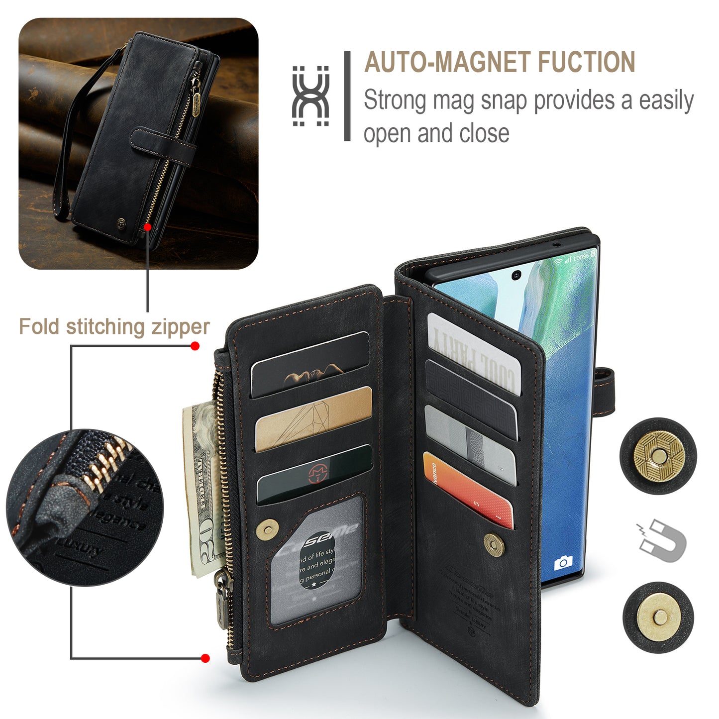 CASEME Multi-card Hand Strap Galaxy Note20 Ultra Leather Case