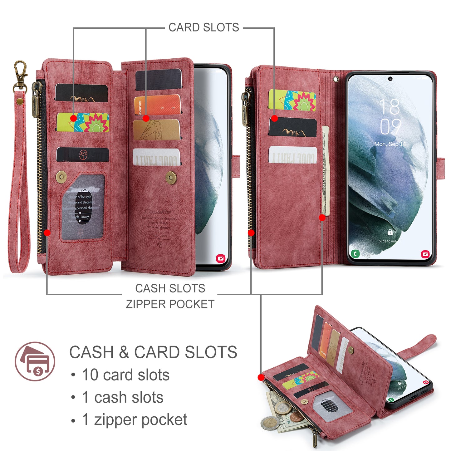 CASEME Multi-card Hand Strap Galaxy S21 Leather Case