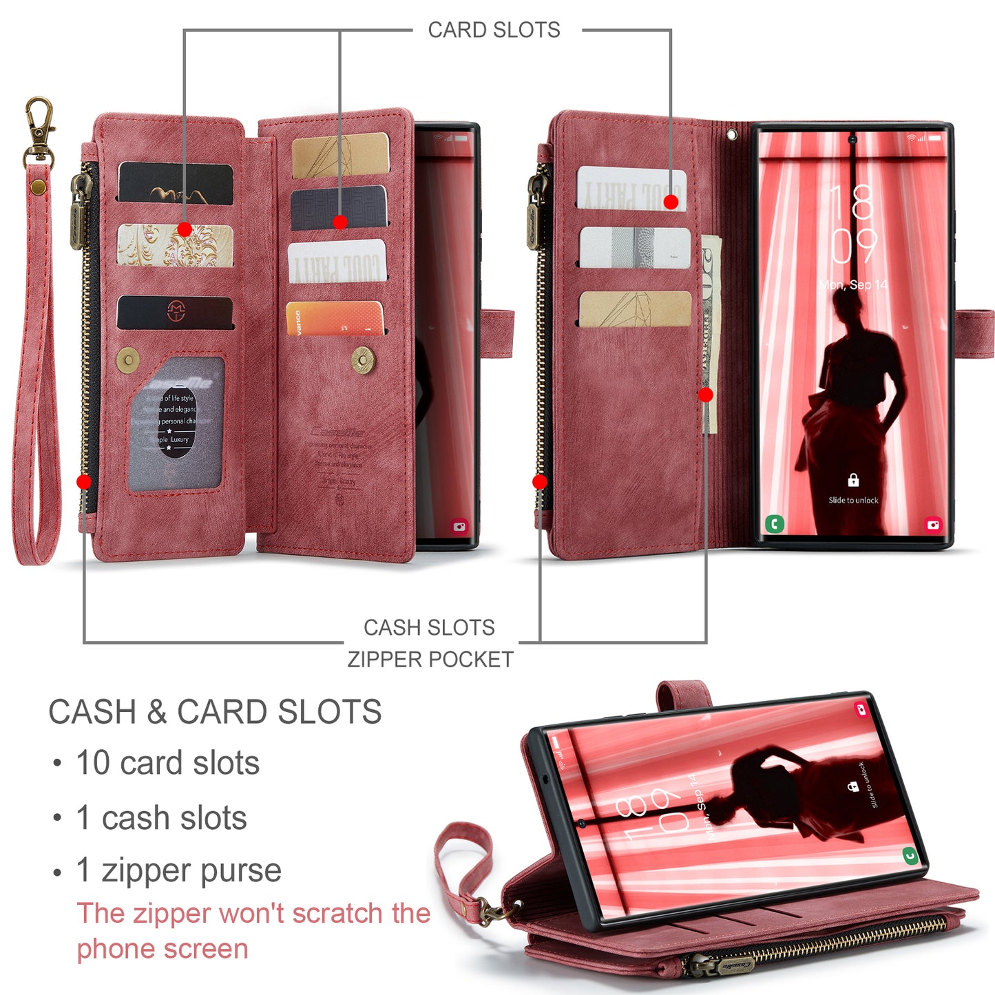 CASEME Multi-card Hand Strap Galaxy S23 Ultra Leather Case