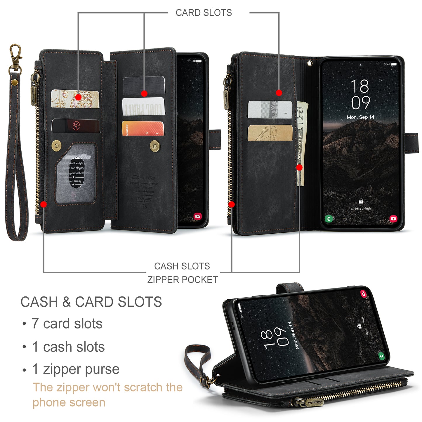 CASEME Multi-card Hand Strap Galaxy S24 FE Leather Case