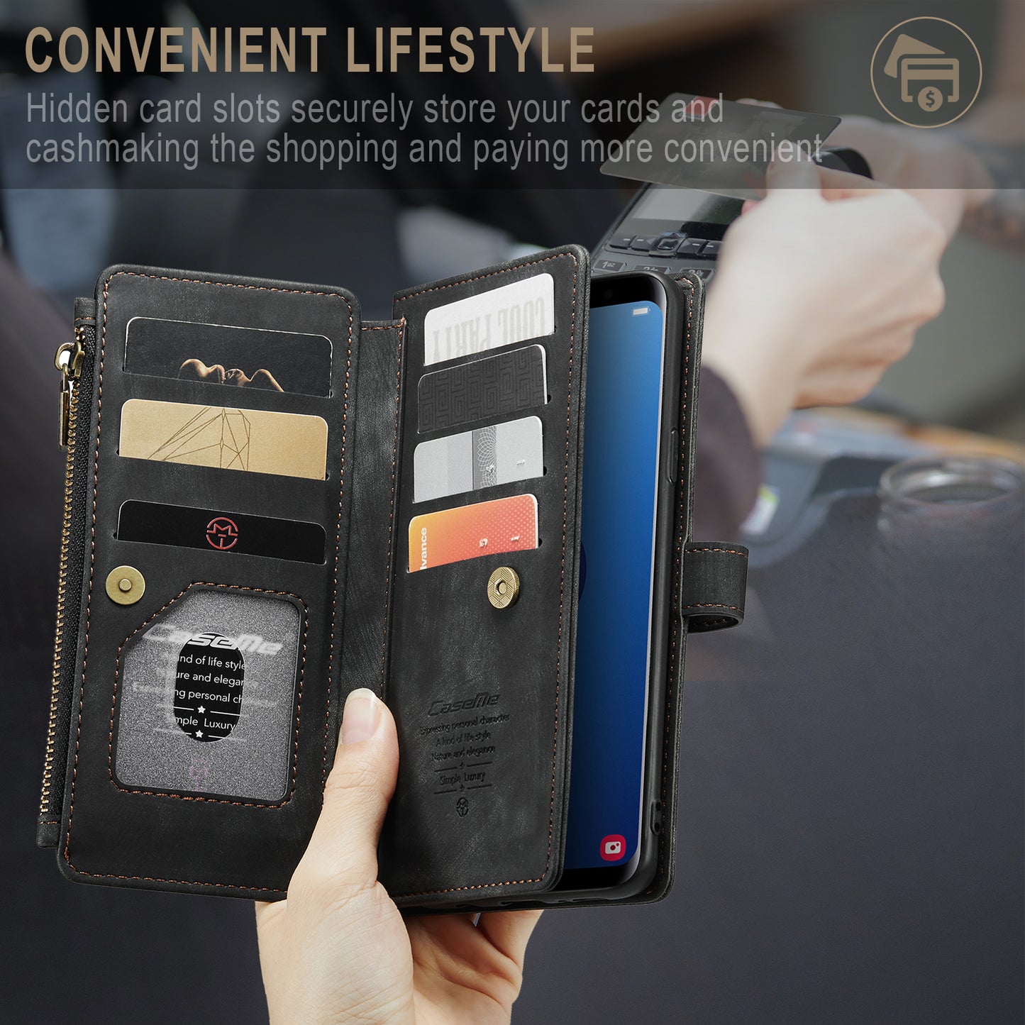 CASEME Multi-card Hand Strap Galaxy S9+ Leather Case