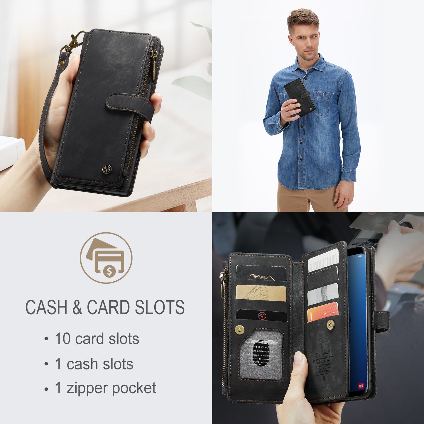 CASEME Multi-card Hand Strap Galaxy S9+ Leather Case