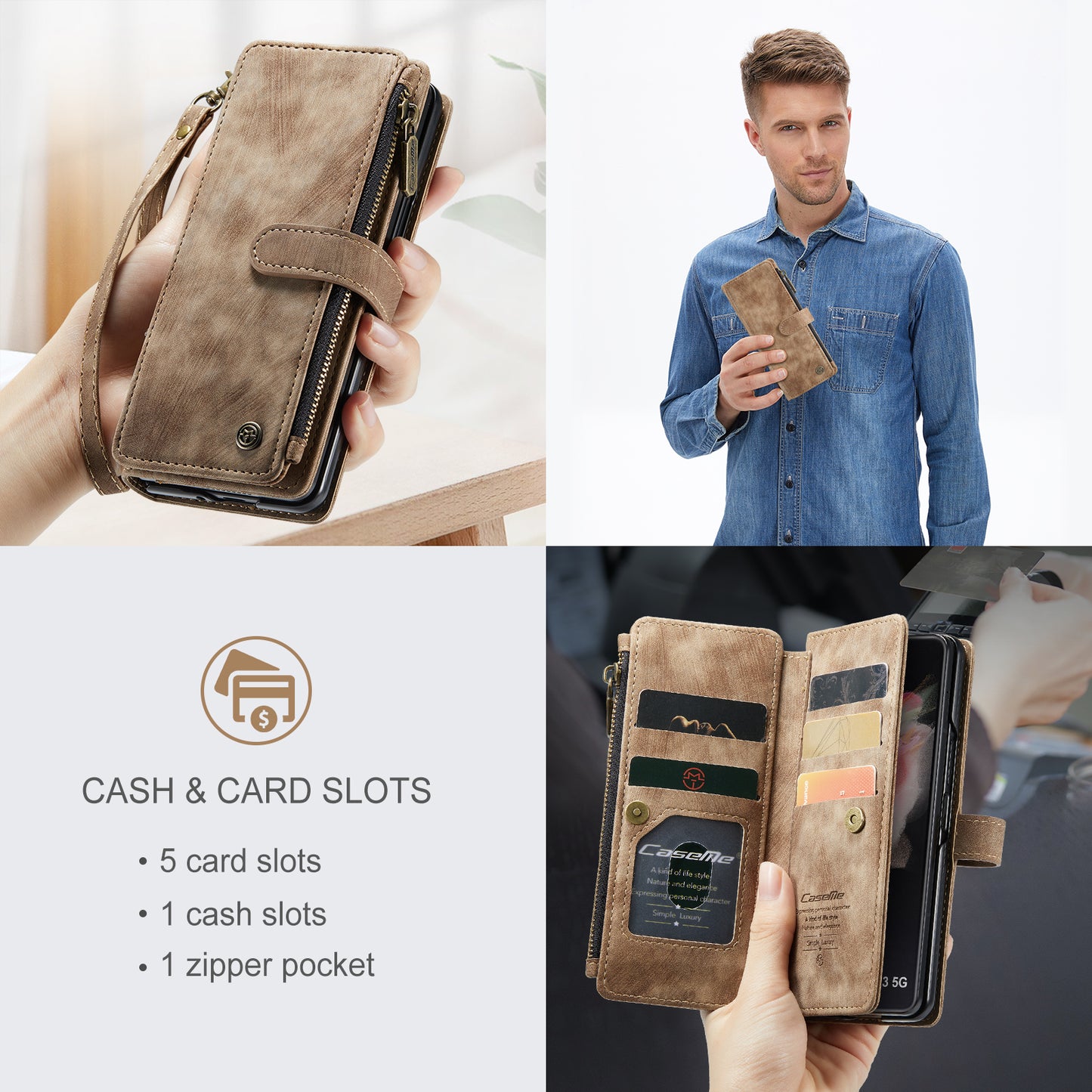 CASEME Multi-card Hand Strap Galaxy Z Fold3 Leather Case