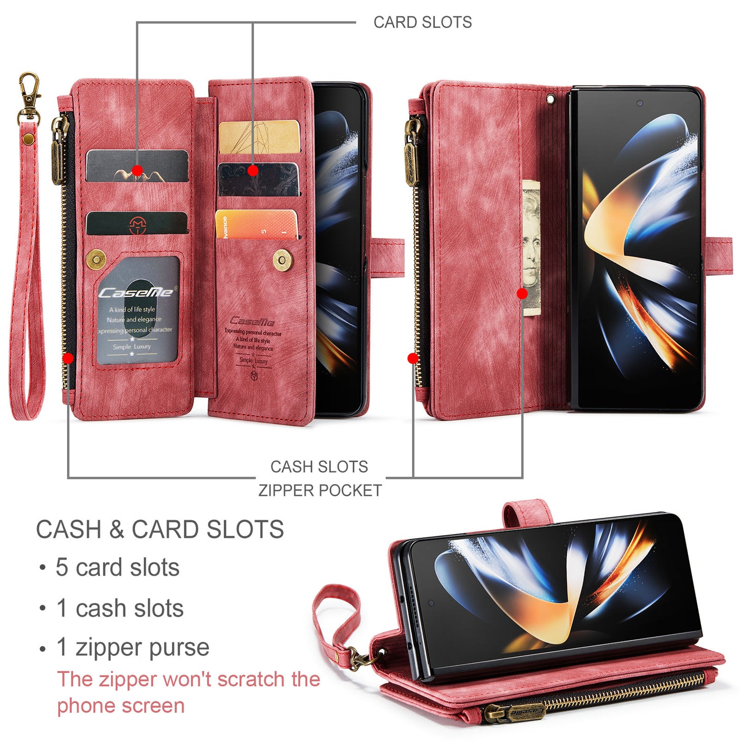 CASEME Multi-card Hand Strap Galaxy Z Fold4 Leather Case