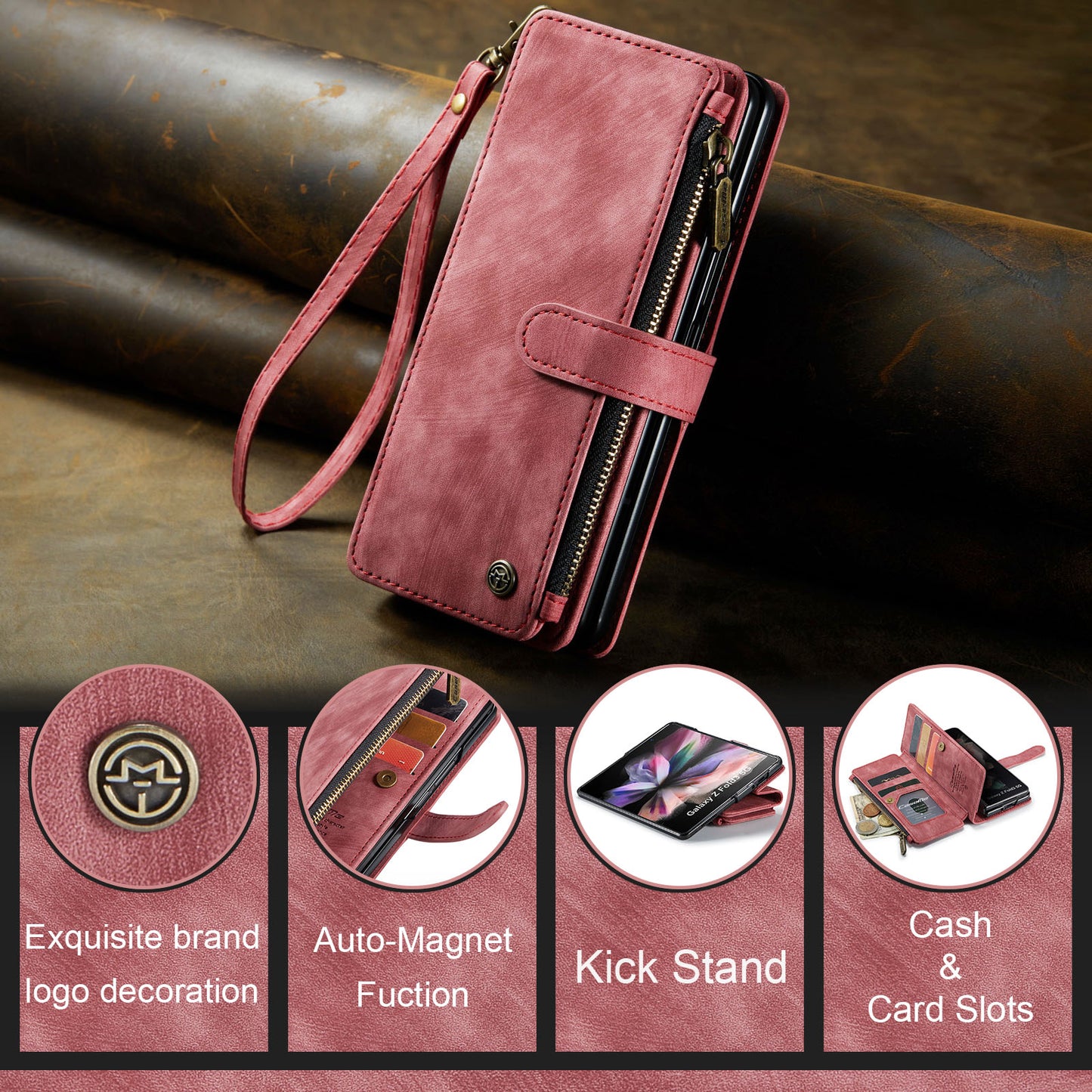 CASEME Multi-card Hand Strap Galaxy Z Fold4 Leather Case