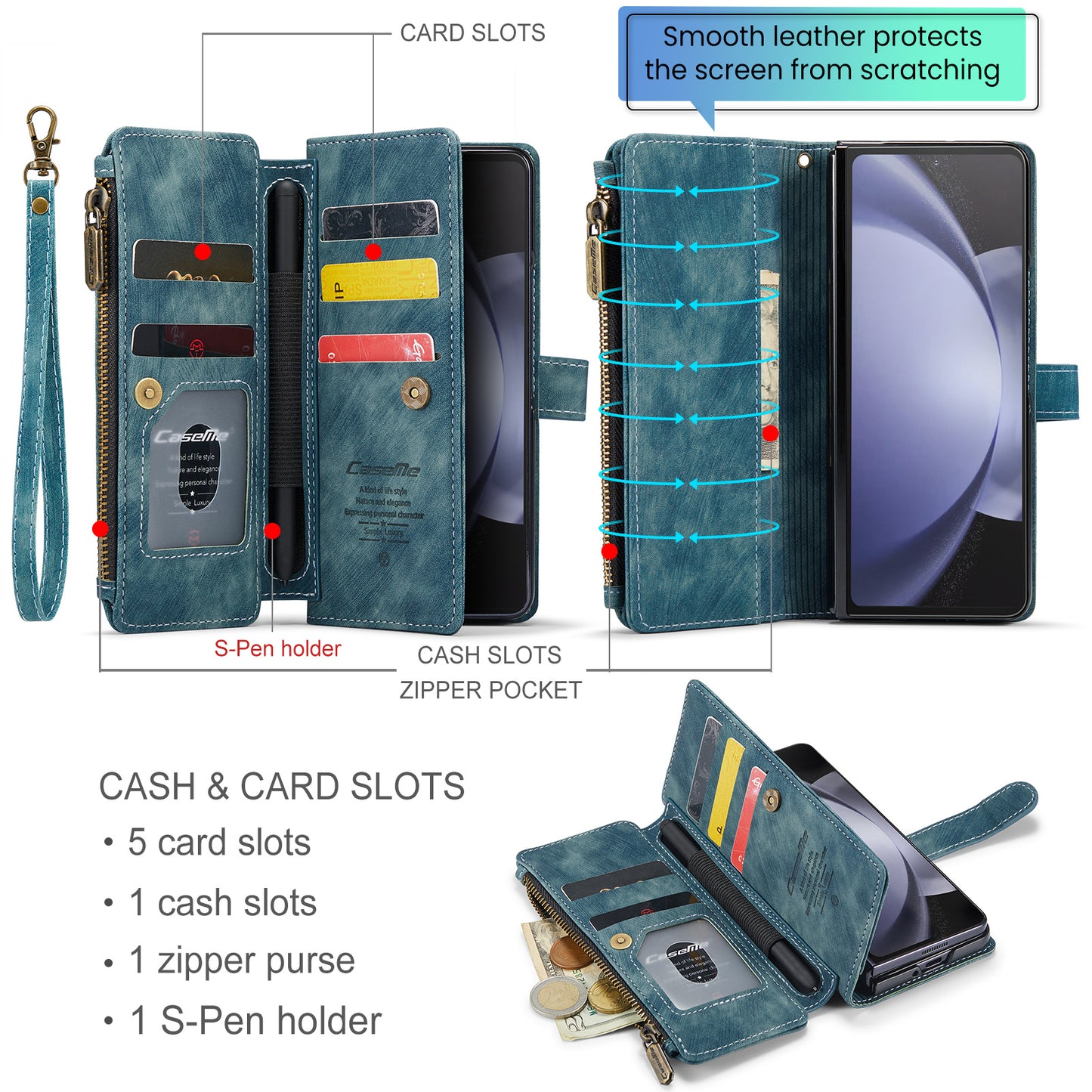 CASEME Multi-card Hand Strap Galaxy Z Fold5 Leather Case