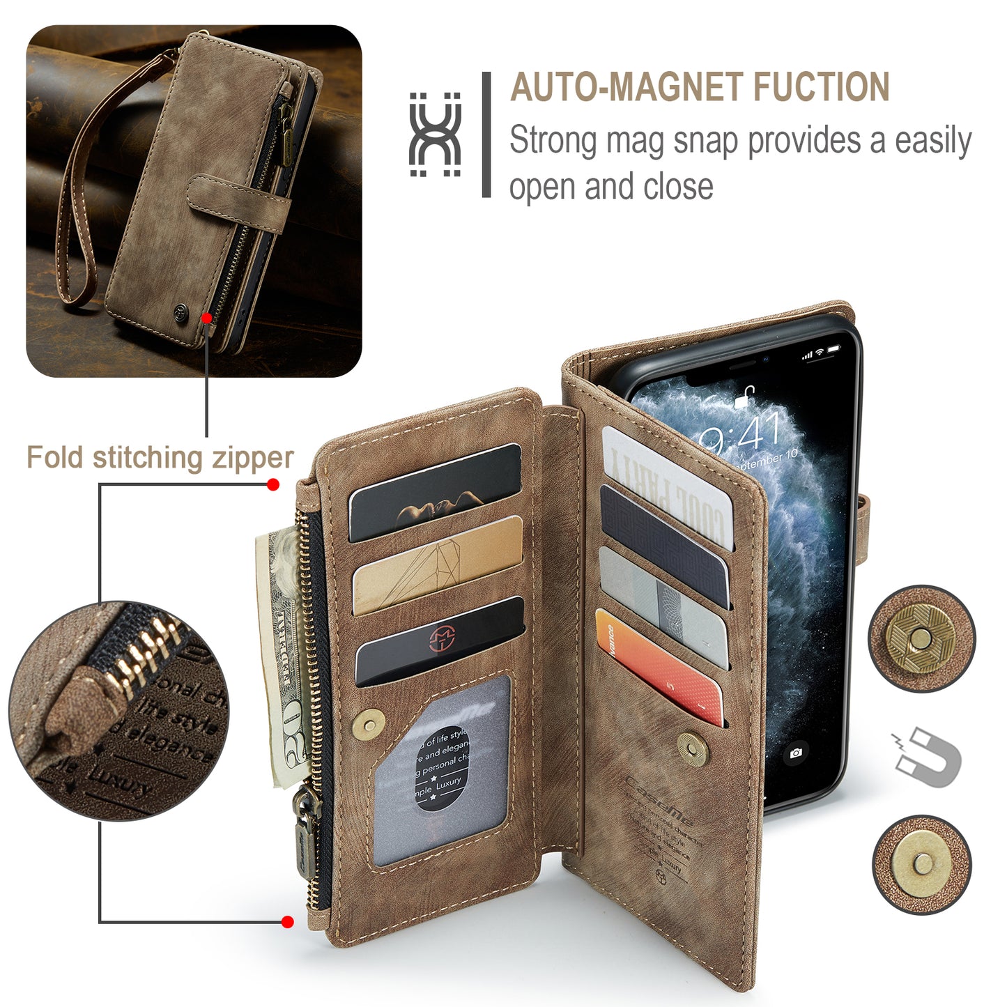 CASEME Multi-card Hand Strap iPhone 11 Leather Case