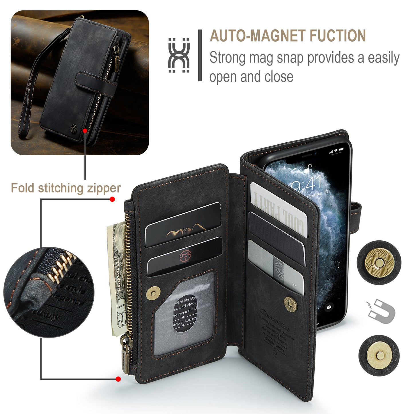 CASEME Multi-card Hand Strap iPhone 11 Pro Leather Case