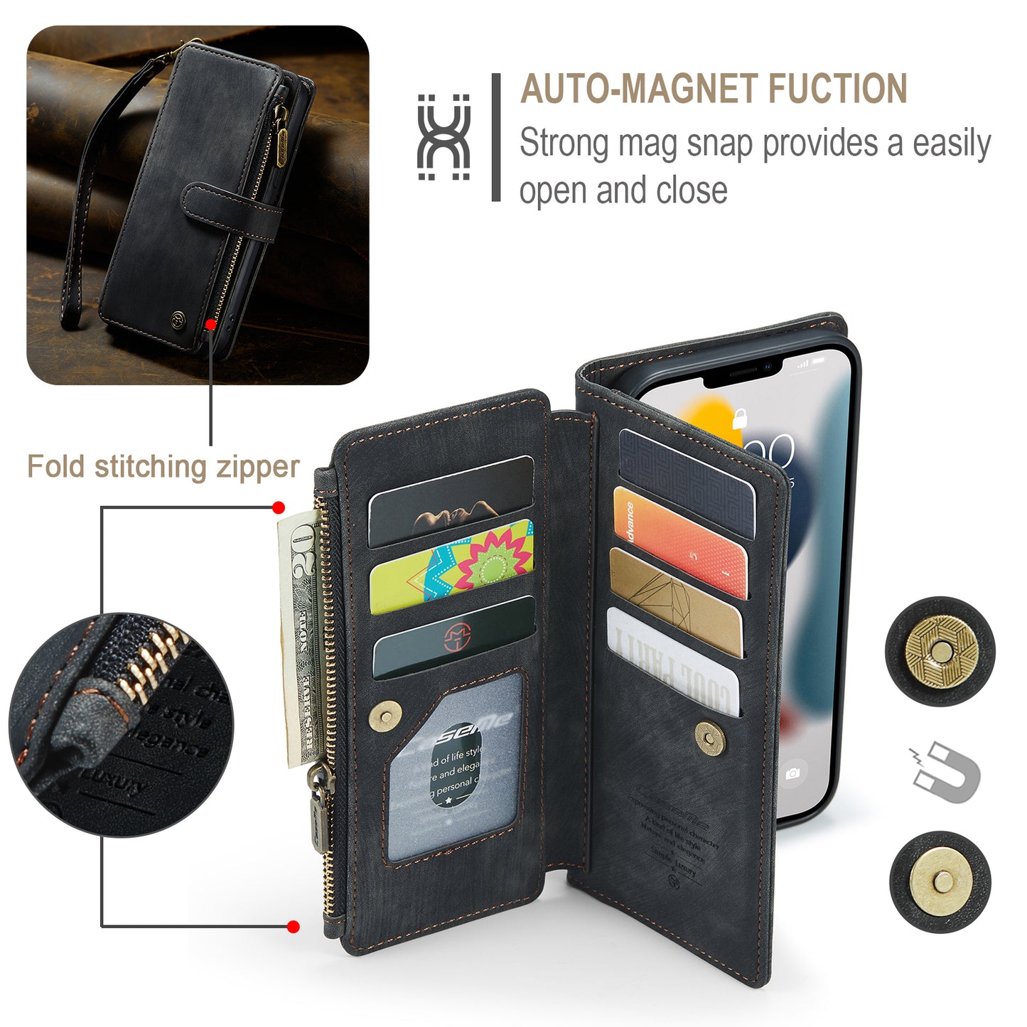 CASEME Multi-card Hand Strap iPhone 12 Pro Max Leather Case