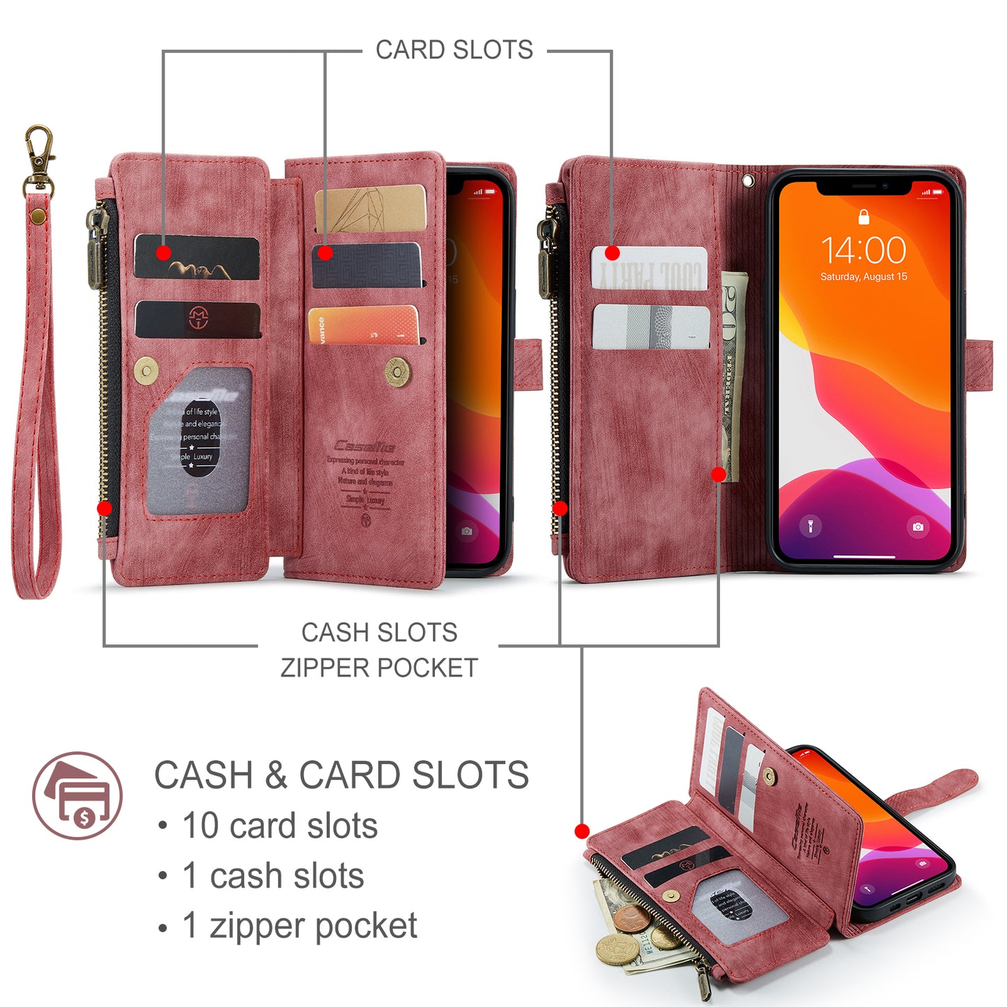 CASEME Multi-card Hand Strap iPhone 12 Mini Leather Case