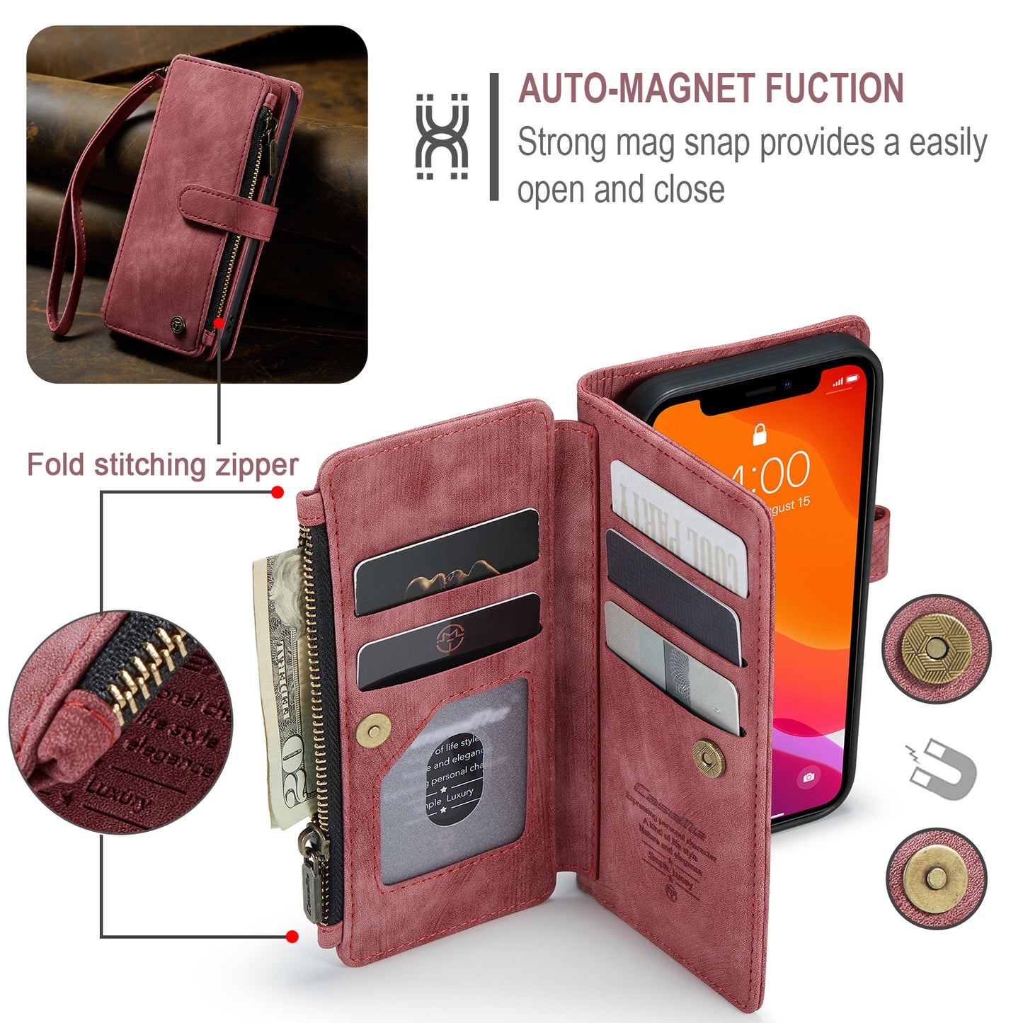 CASEME Multi-card Hand Strap iPhone 12 Mini Leather Case