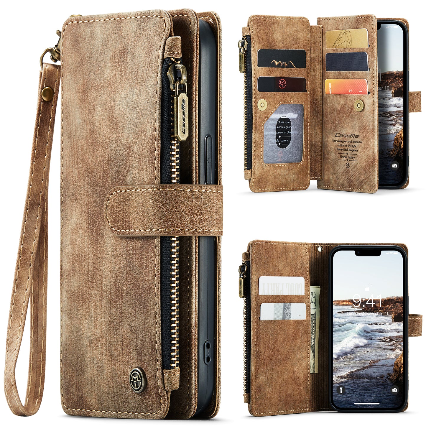 CASEME Multi-card Hand Strap iPhone 14 Leather Case