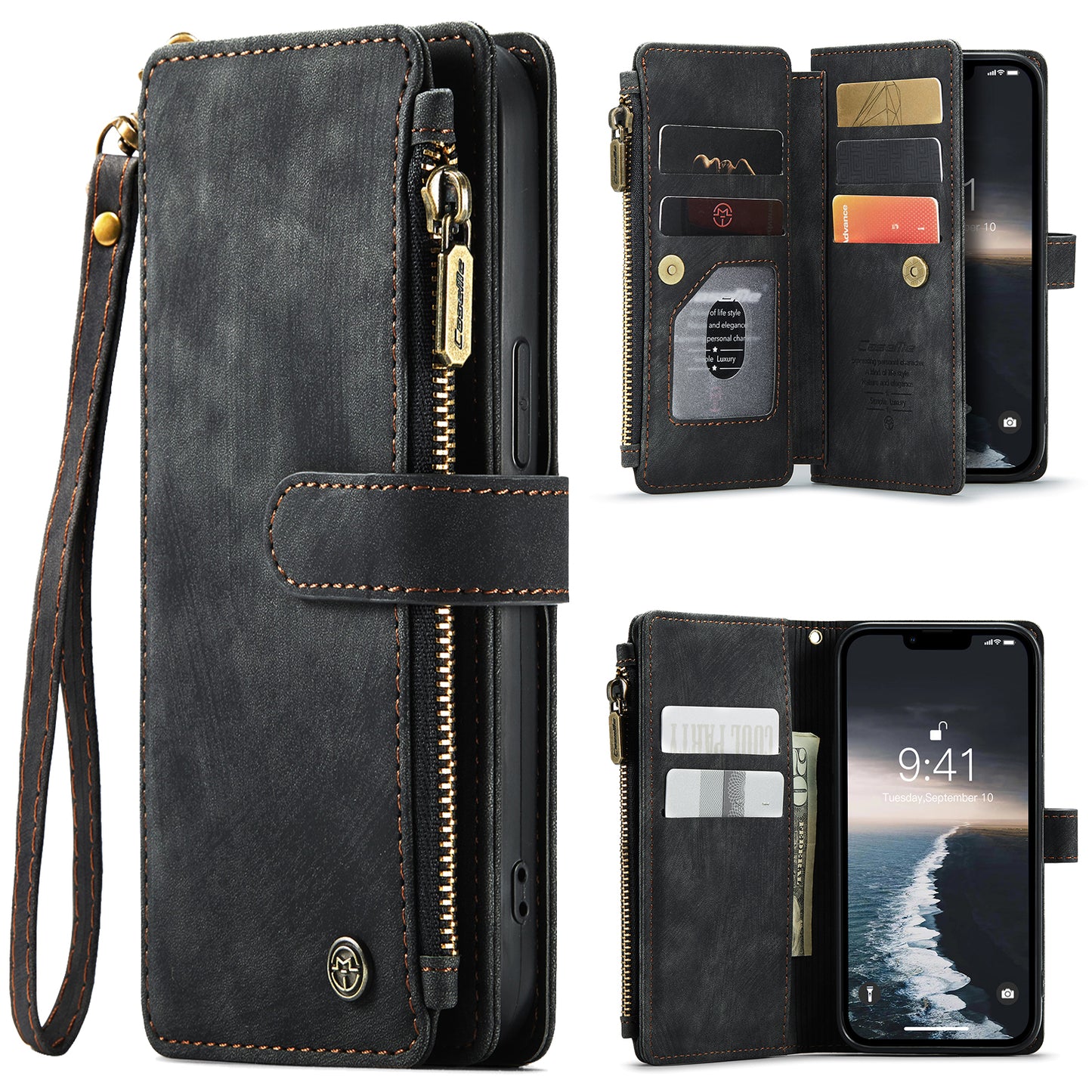 CASEME Multi-card Hand Strap iPhone 14 Leather Case