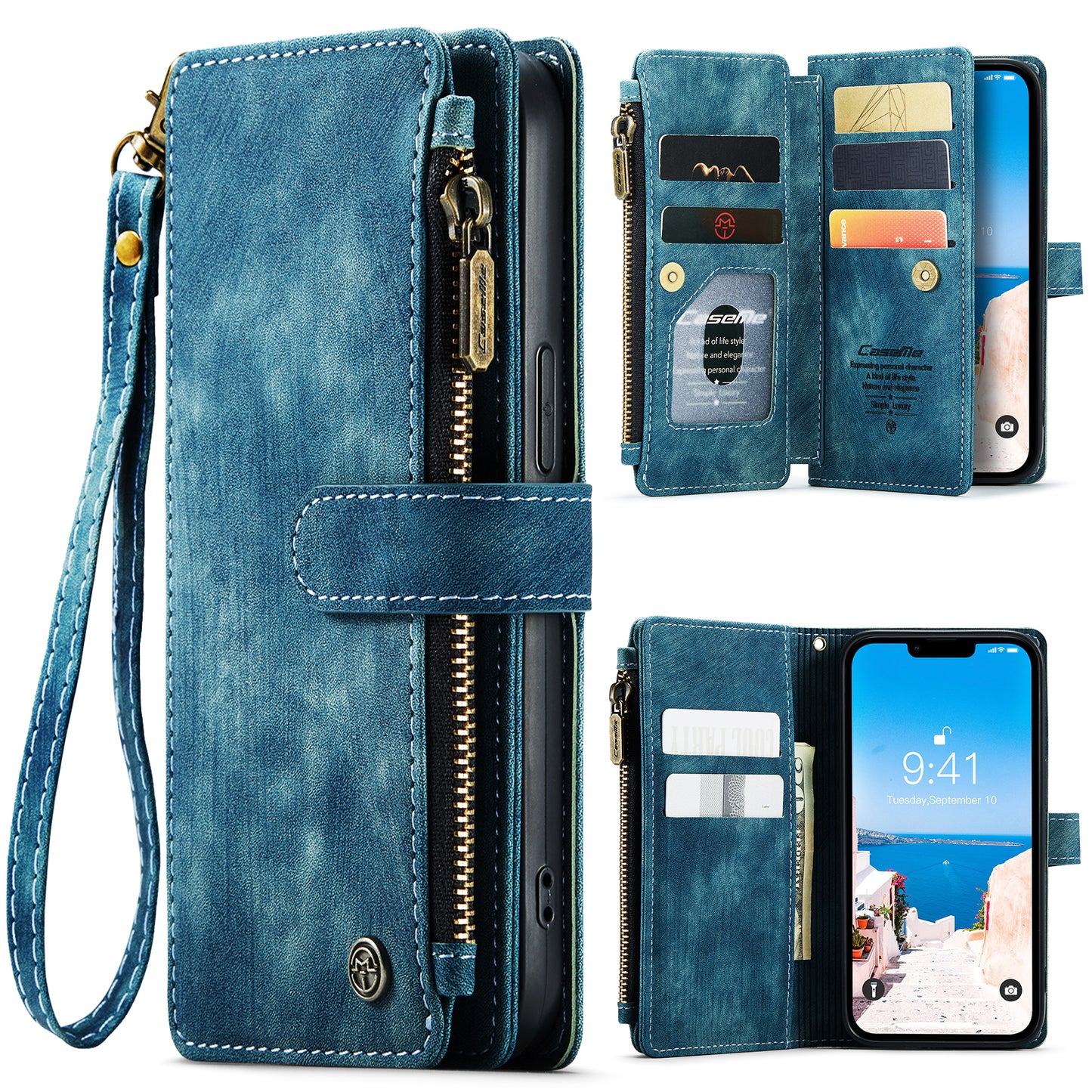 CASEME Multi-card Hand Strap iPhone 14 Leather Case