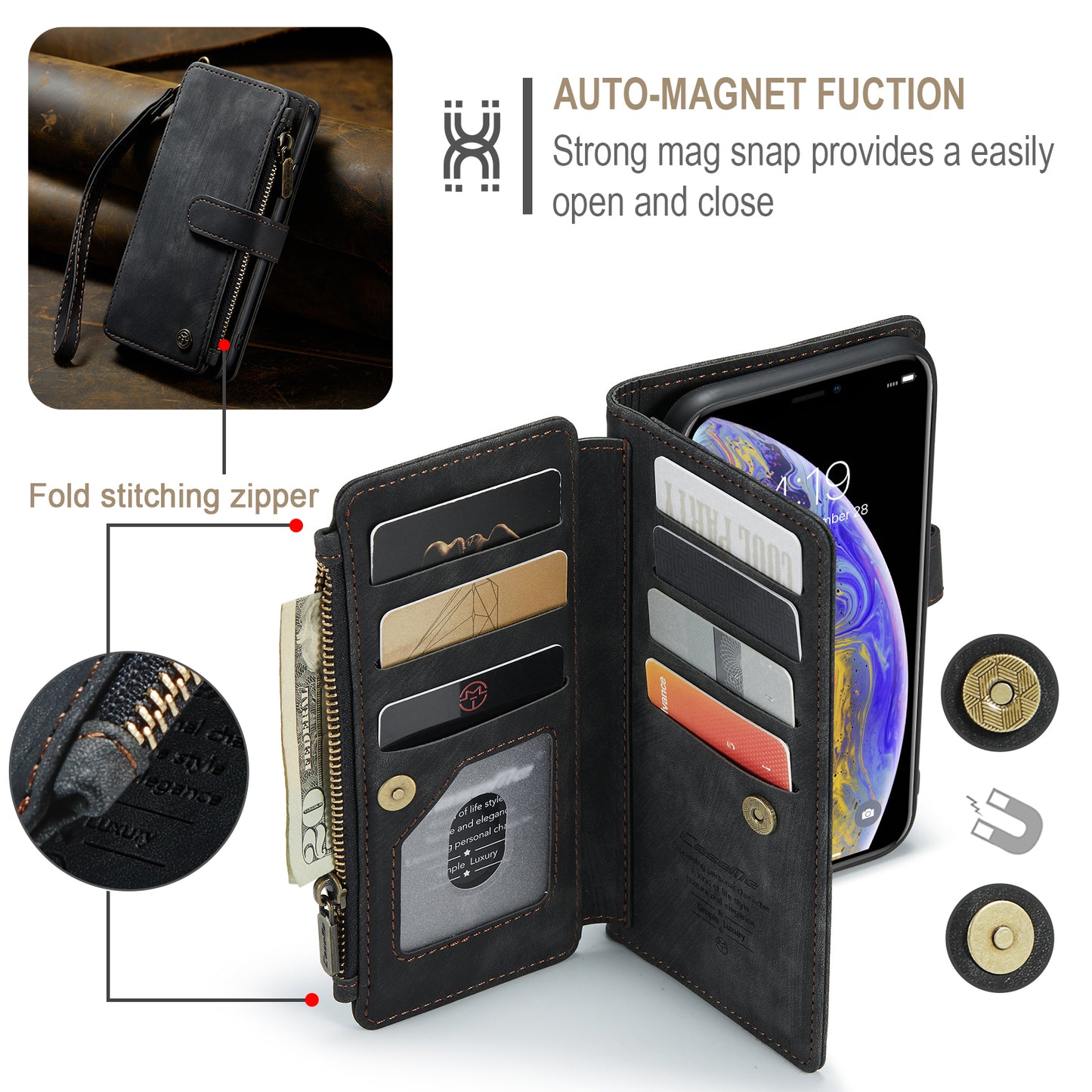 CASEME Multi-card Hand Strap iPhone Xs Max Leather Case