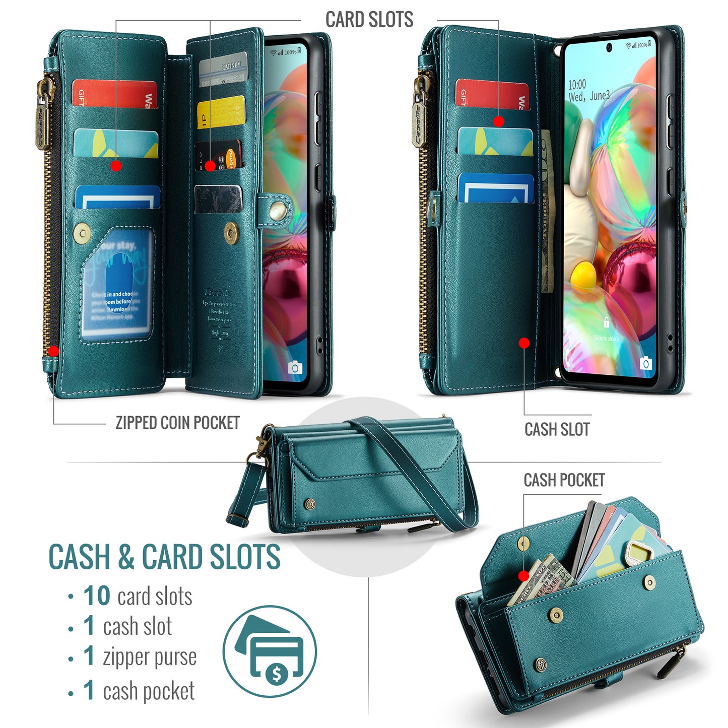 CASEME 3-in-1 Bag Crossbody Galaxy A71 Leather Case