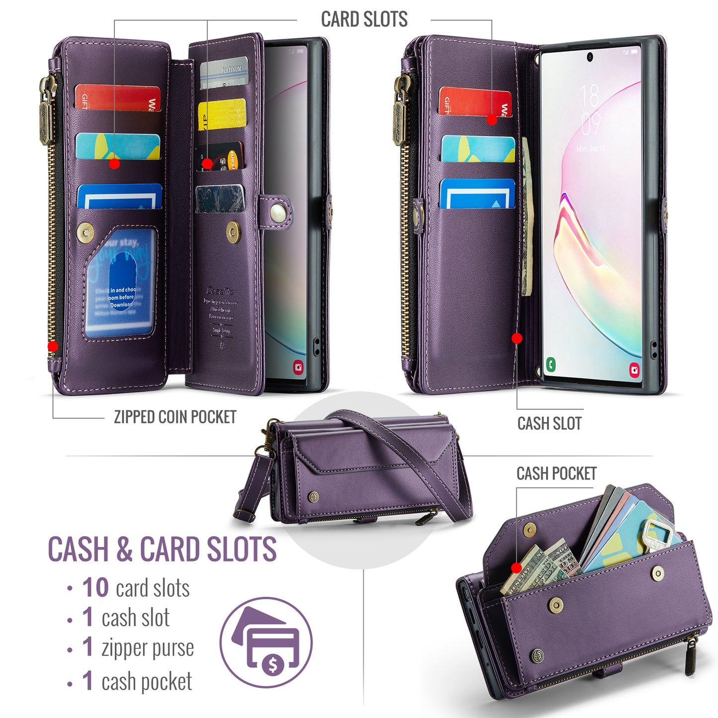 CASEME 3-in-1 Bag Crossbody Galaxy Note10+ Leather Case