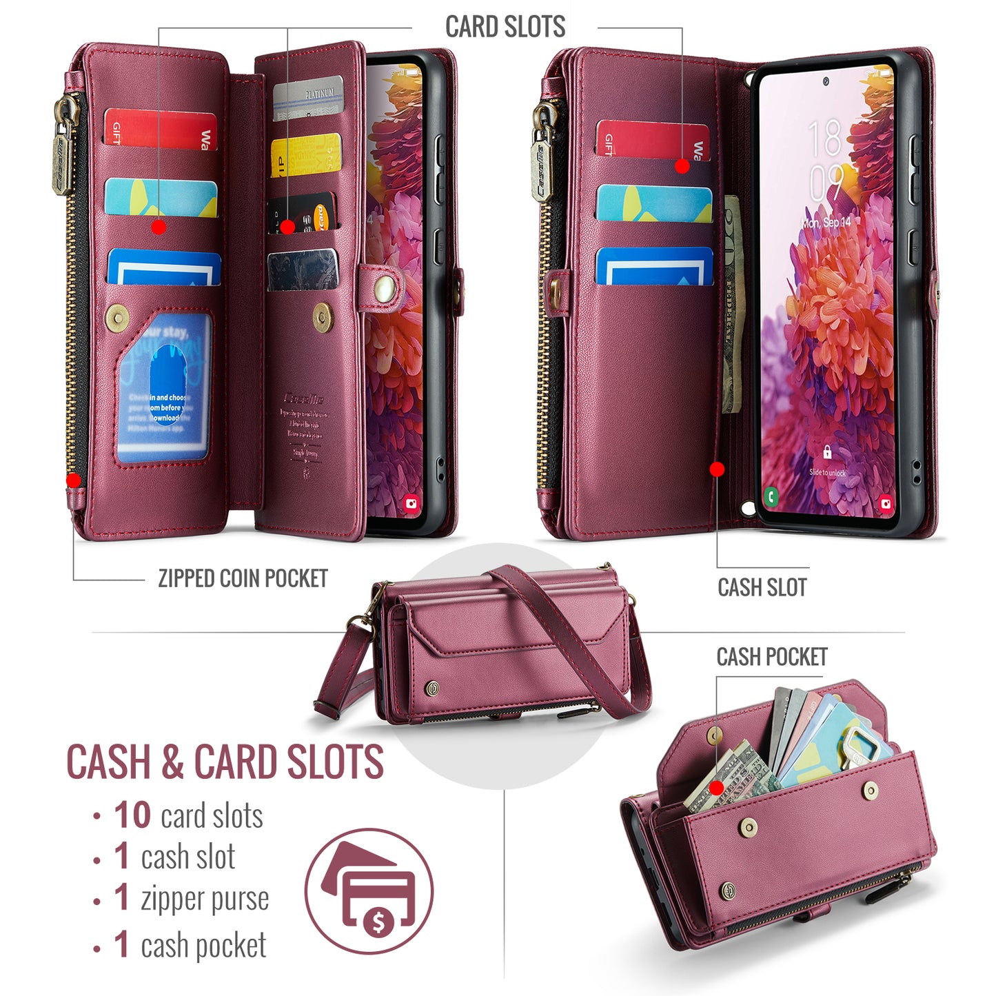 CASEME 3-in-1 Bag Crossbody Galaxy S20 FE Leather Case