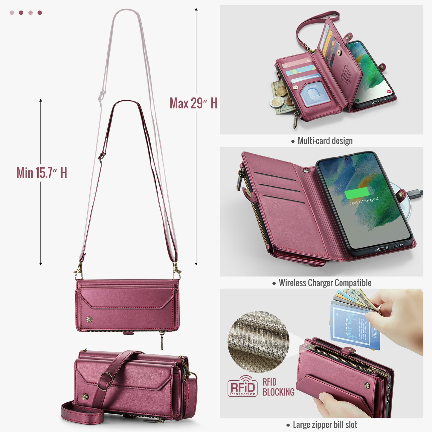 CASEME 3-in-1 Bag Crossbody Galaxy S21 FE Leather Case