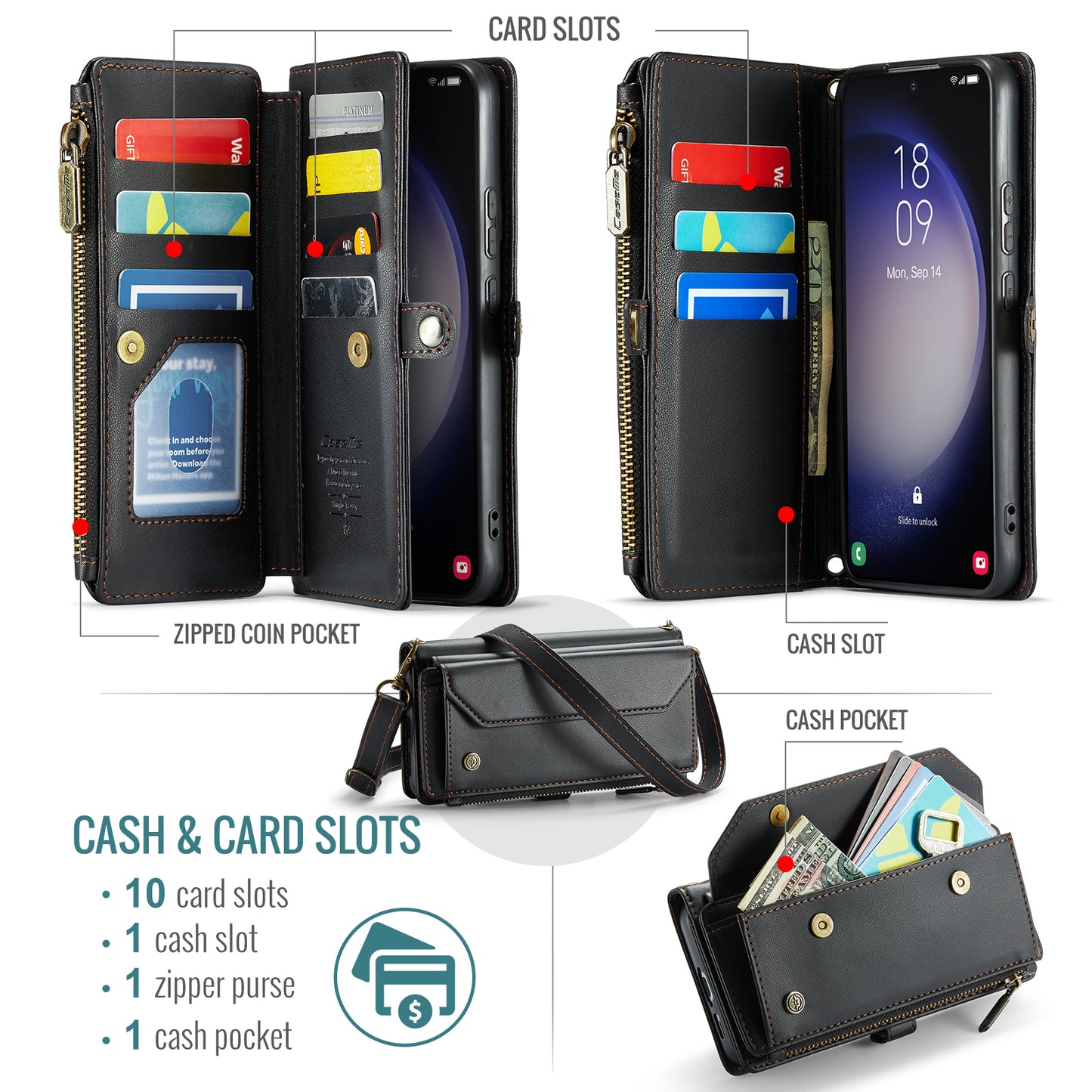 CASEME 3-in-1 Bag Crossbody Galaxy S23+ Leather Case