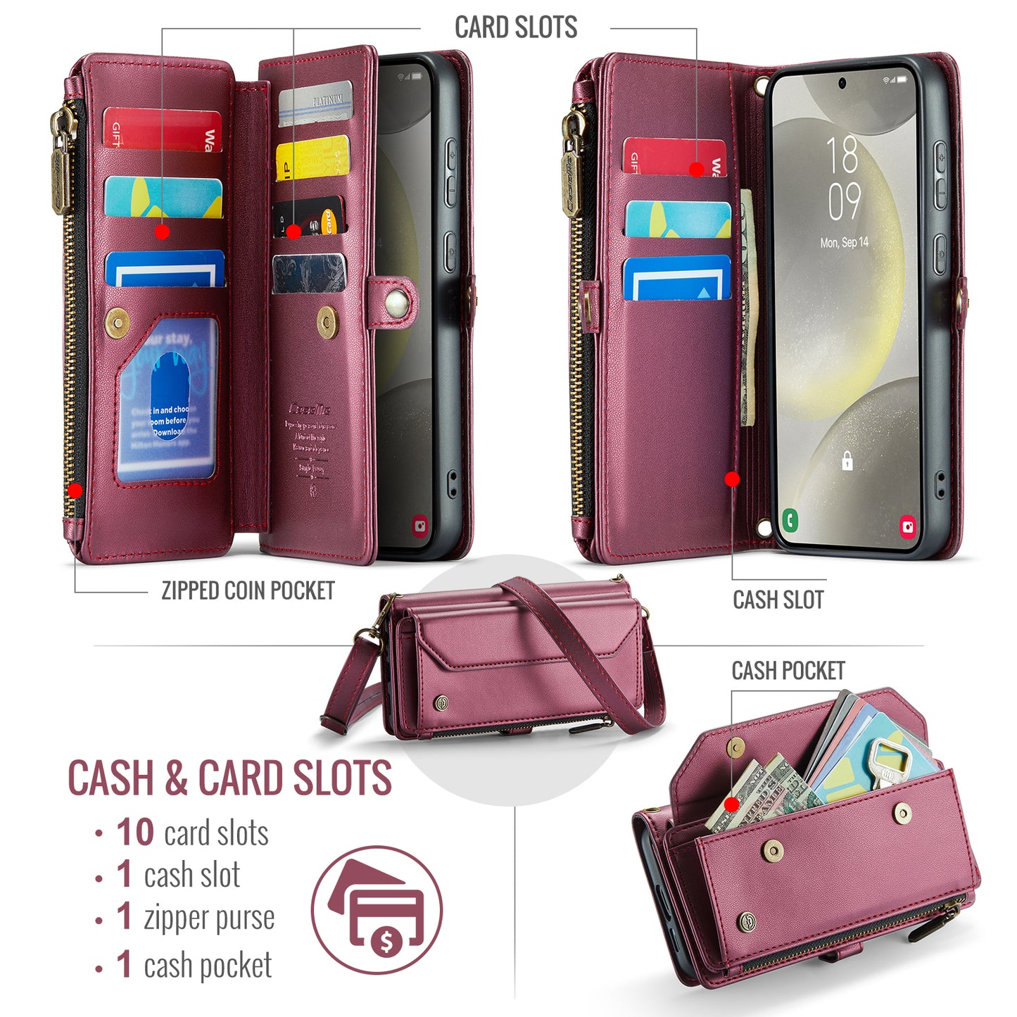 CASEME 3-in-1 Bag Crossbody Galaxy S24 FE Leather Case