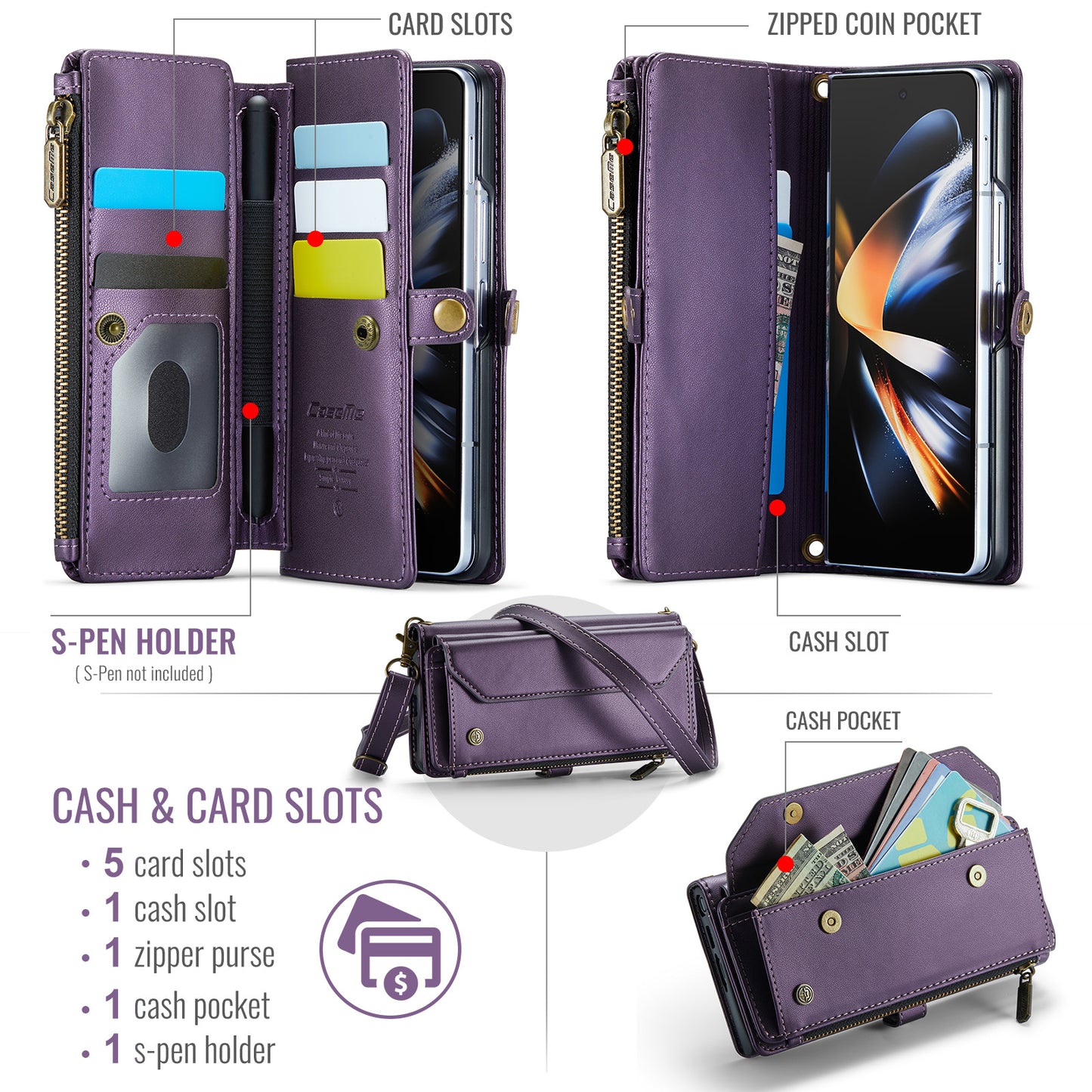 CASEME 3-in-1 Bag Crossbody Galaxy Z Fold4 Leather Case