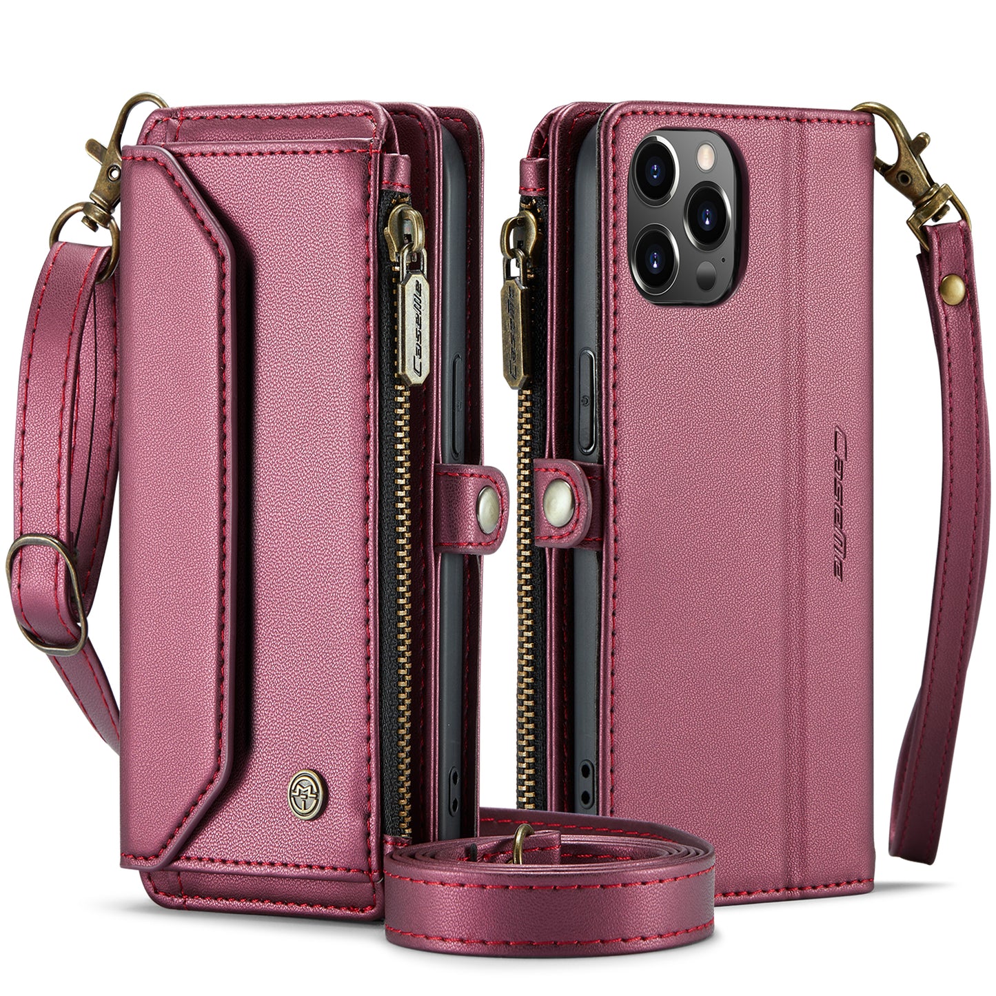 CASEME 3-in-1 Bag Crossbody iPhone 12 Pro Leather Case