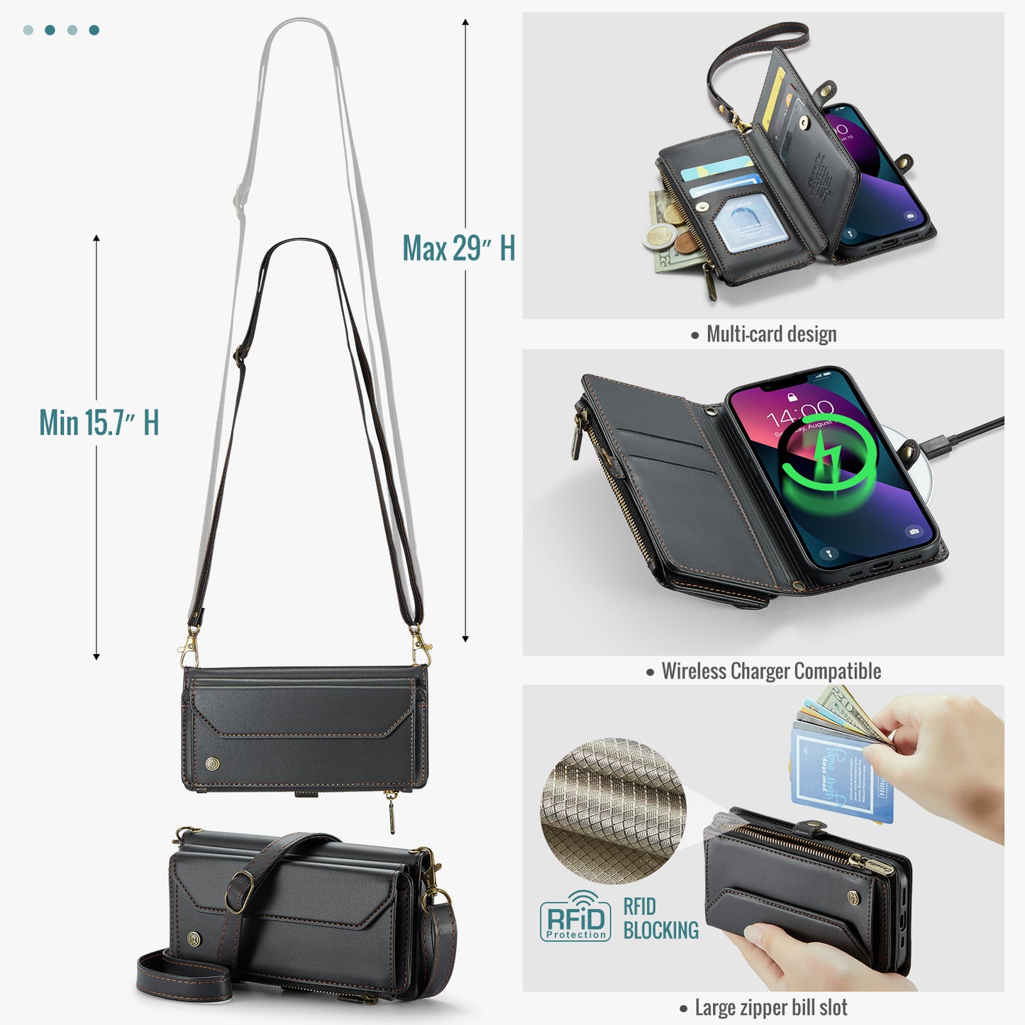 CASEME 3-in-1 Bag Crossbody iPhone 13 Leather Case