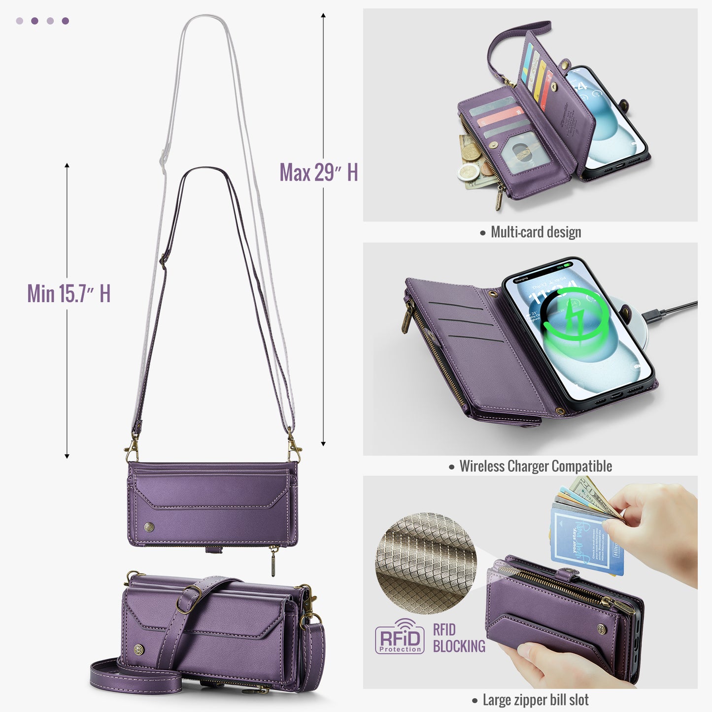 CASEME 3-in-1 Bag Crossbody iPhone 15 Plus Leather Case