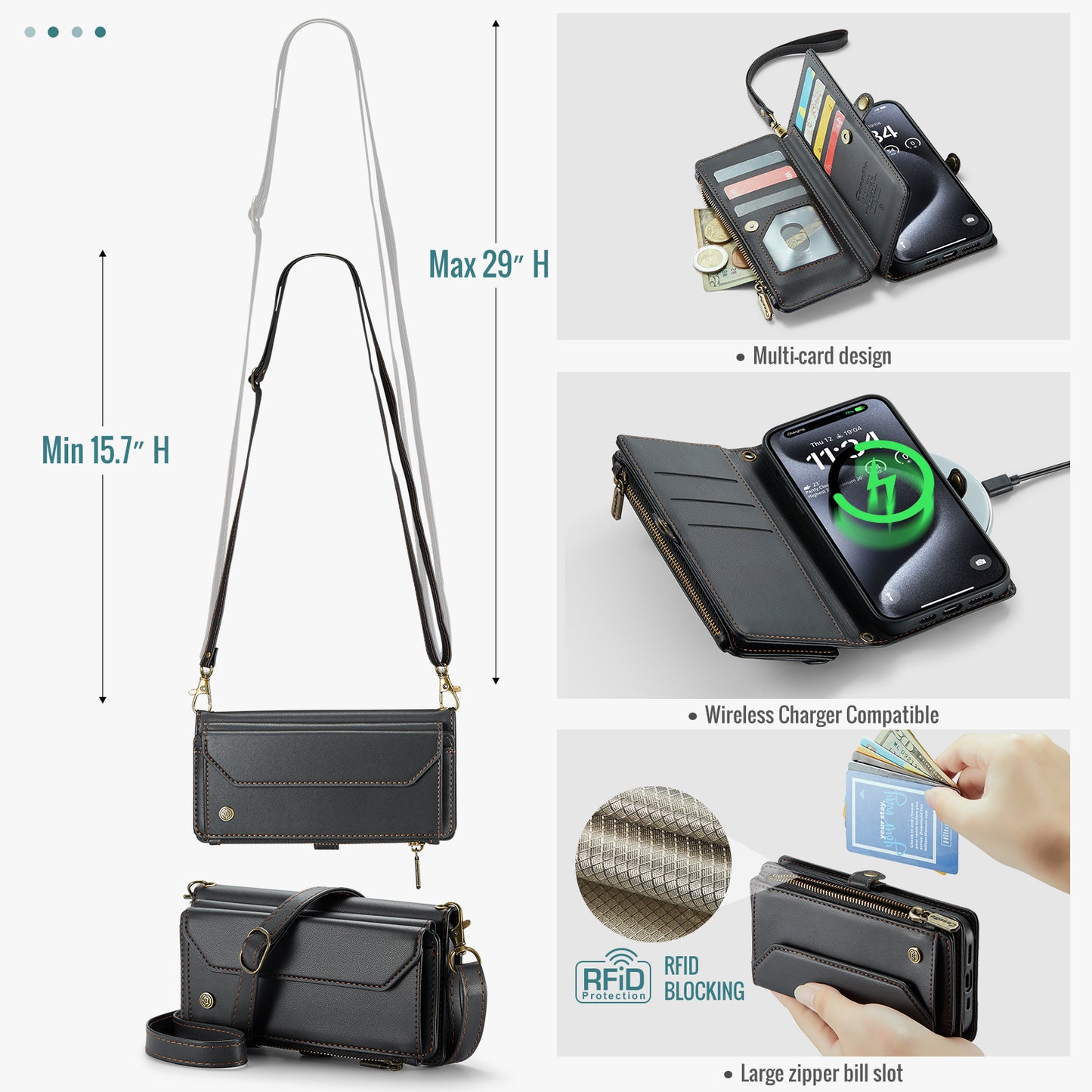 CASEME 3-in-1 Bag Crossbody iPhone 15 Pro Max Leather Case