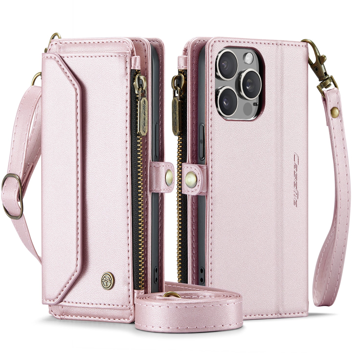 CASEME 3-in-1 Bag Crossbody iPhone 15 Pro Leather Case