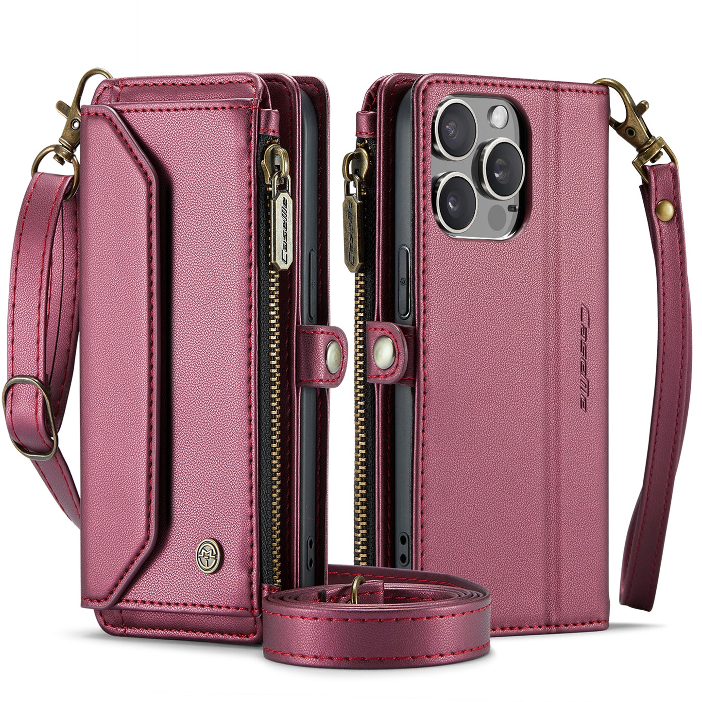 CASEME 3-in-1 Bag Crossbody iPhone 15 Pro Leather Case