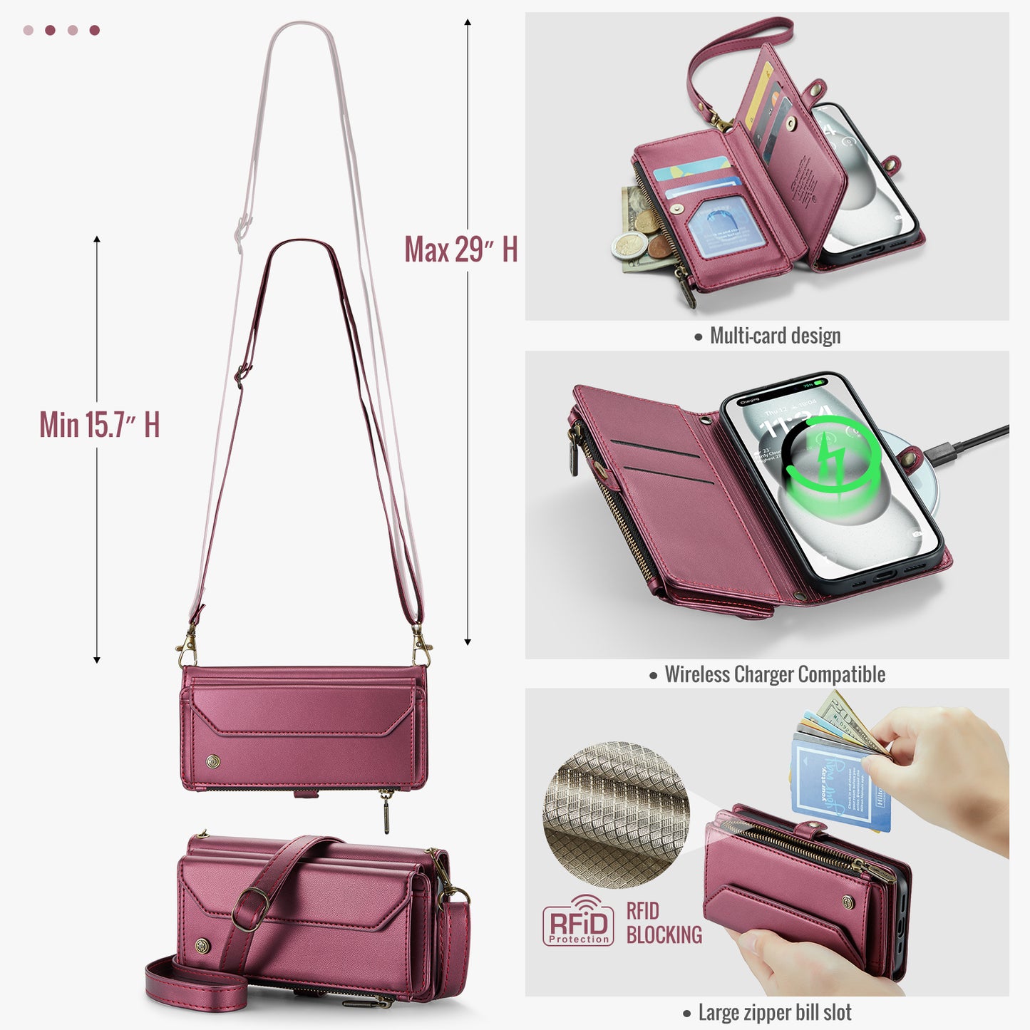 CASEME 3-in-1 Bag Crossbody iPhone 15 Leather Case