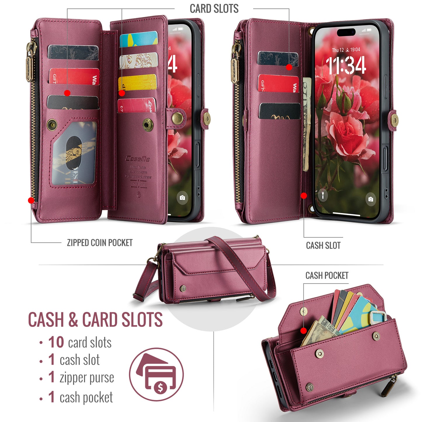 CASEME 3-in-1 Bag Crossbody iPhone 16 Pro Leather Case