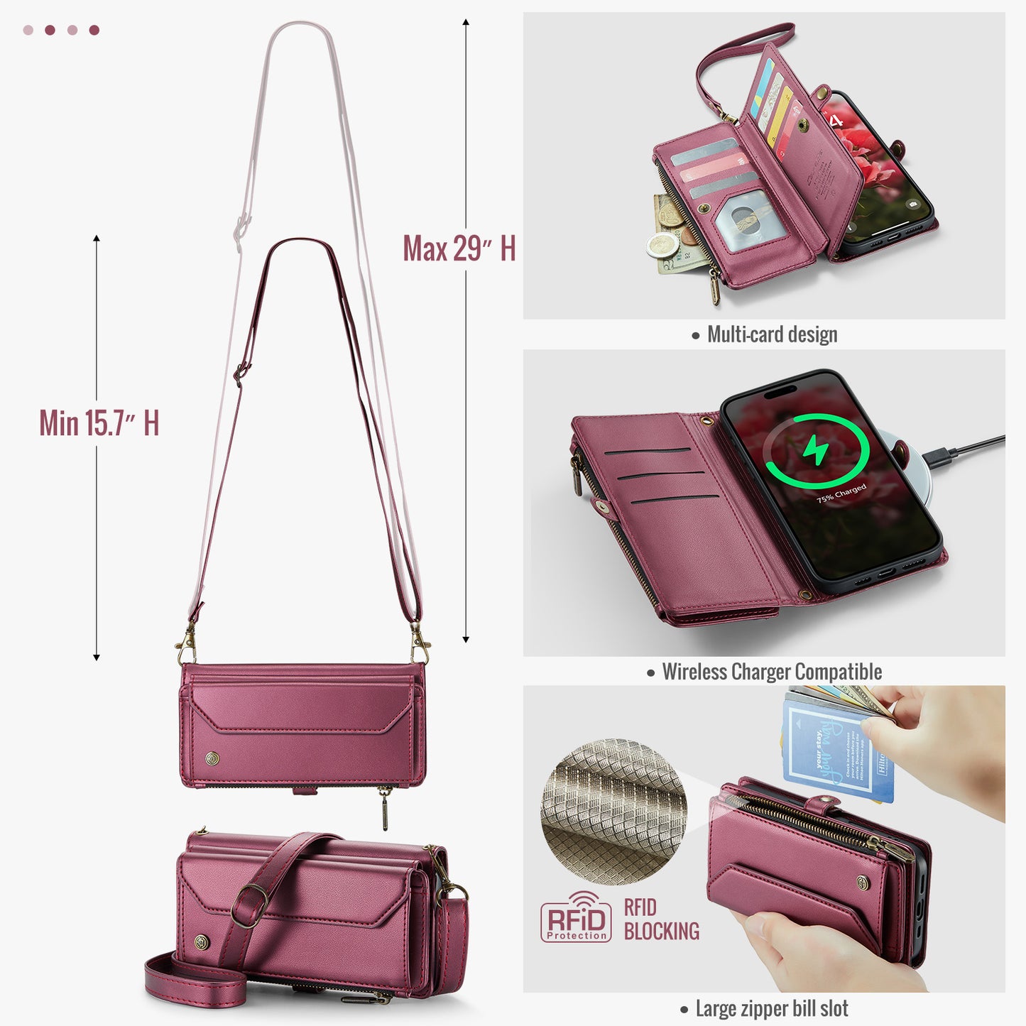 CASEME 3-in-1 Bag Crossbody iPhone 16 Pro Leather Case